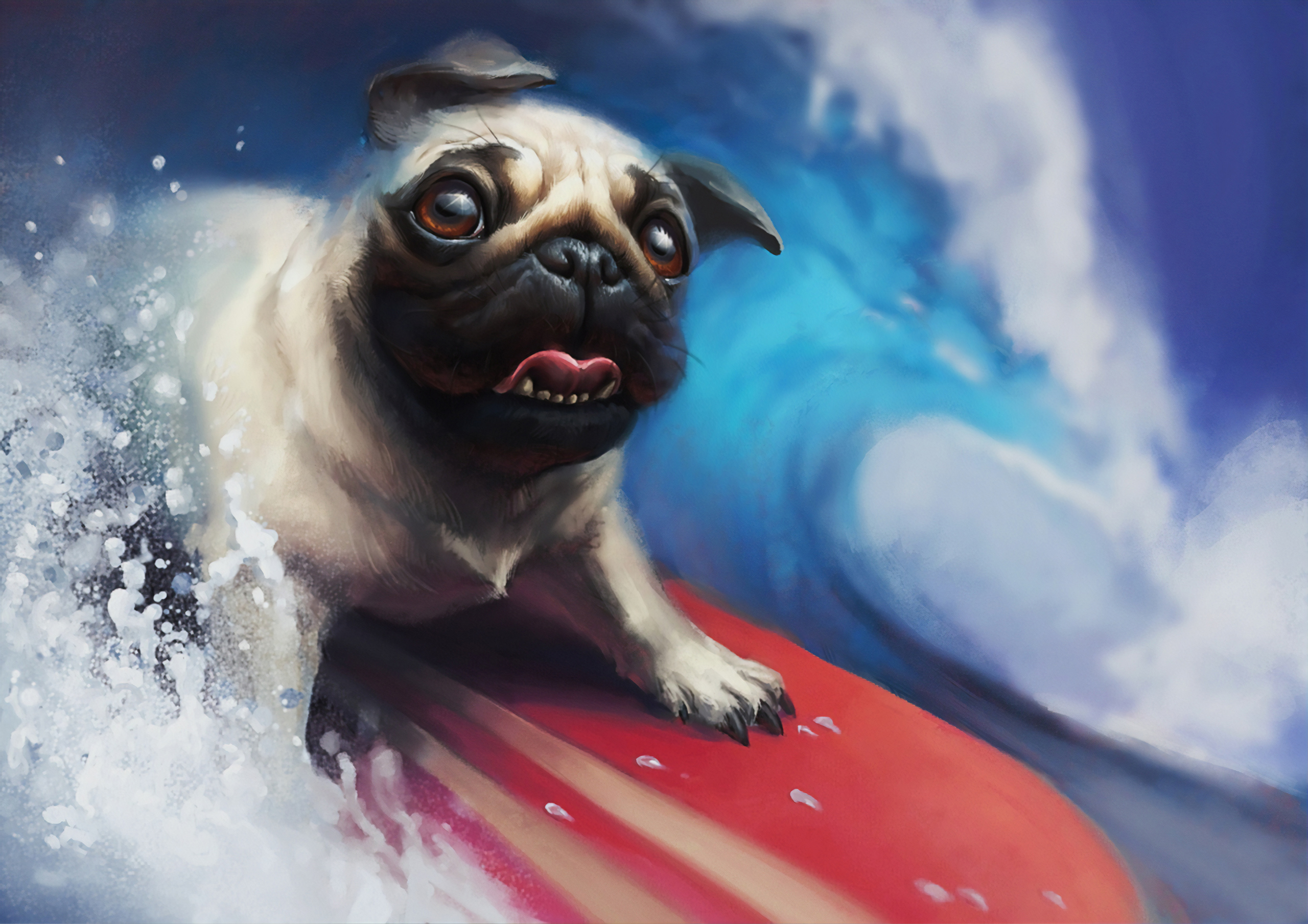 Download mobile wallpaper Dogs, Dog, Animal, Pug, Surfing for free.