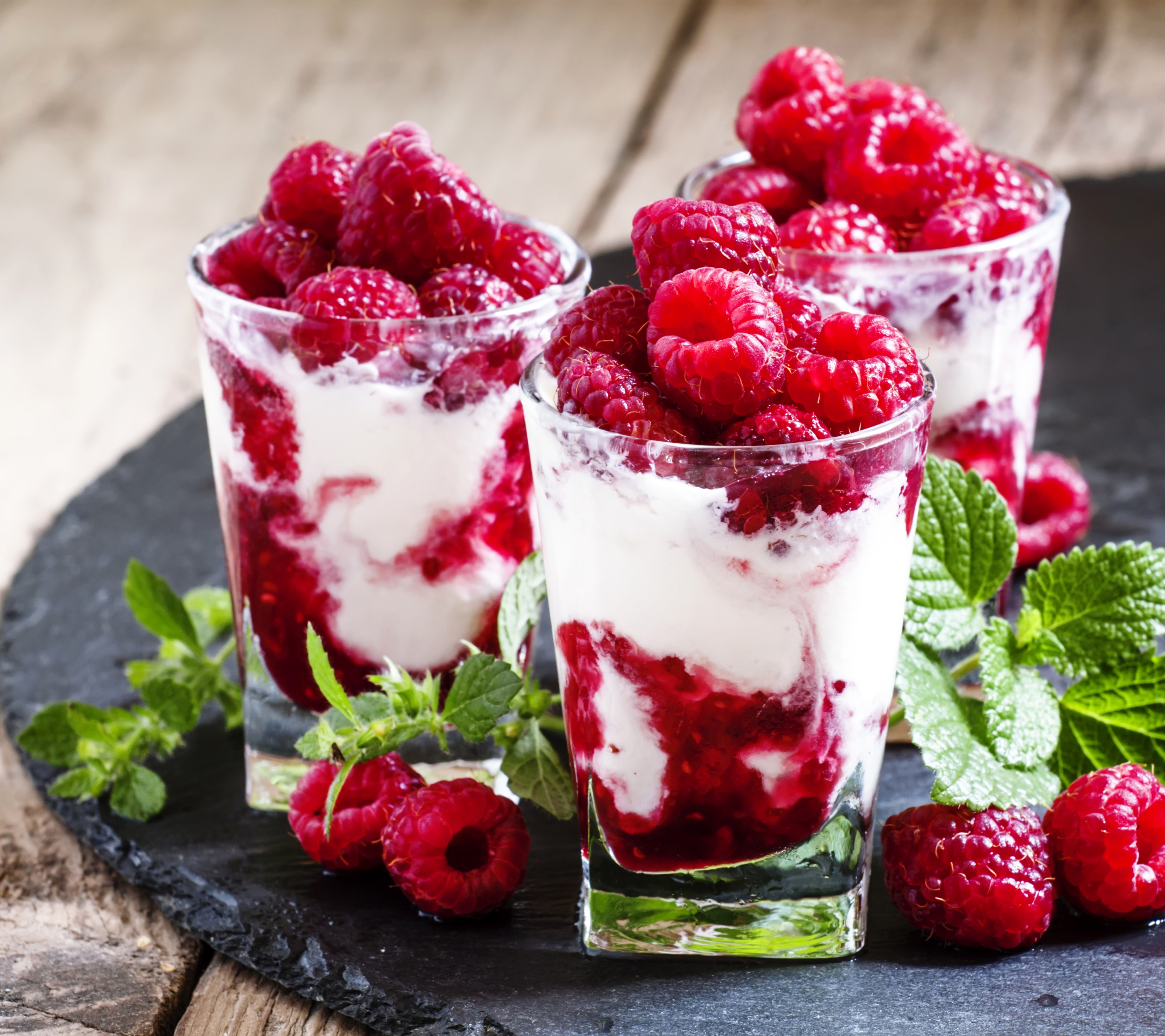 Download mobile wallpaper Food, Dessert, Raspberry, Glass, Fruit, Yogurt for free.