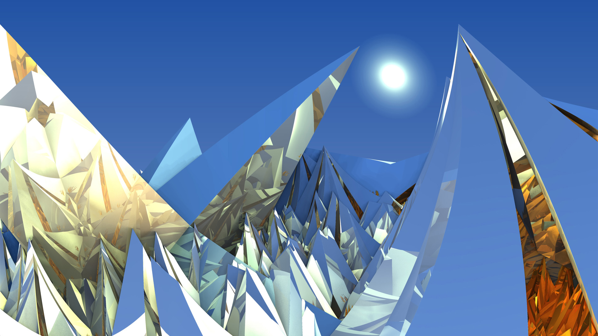 3d, abstract, fractal, blue, cgi, geometry, mandelbulb 3d, reflection, spikes, white