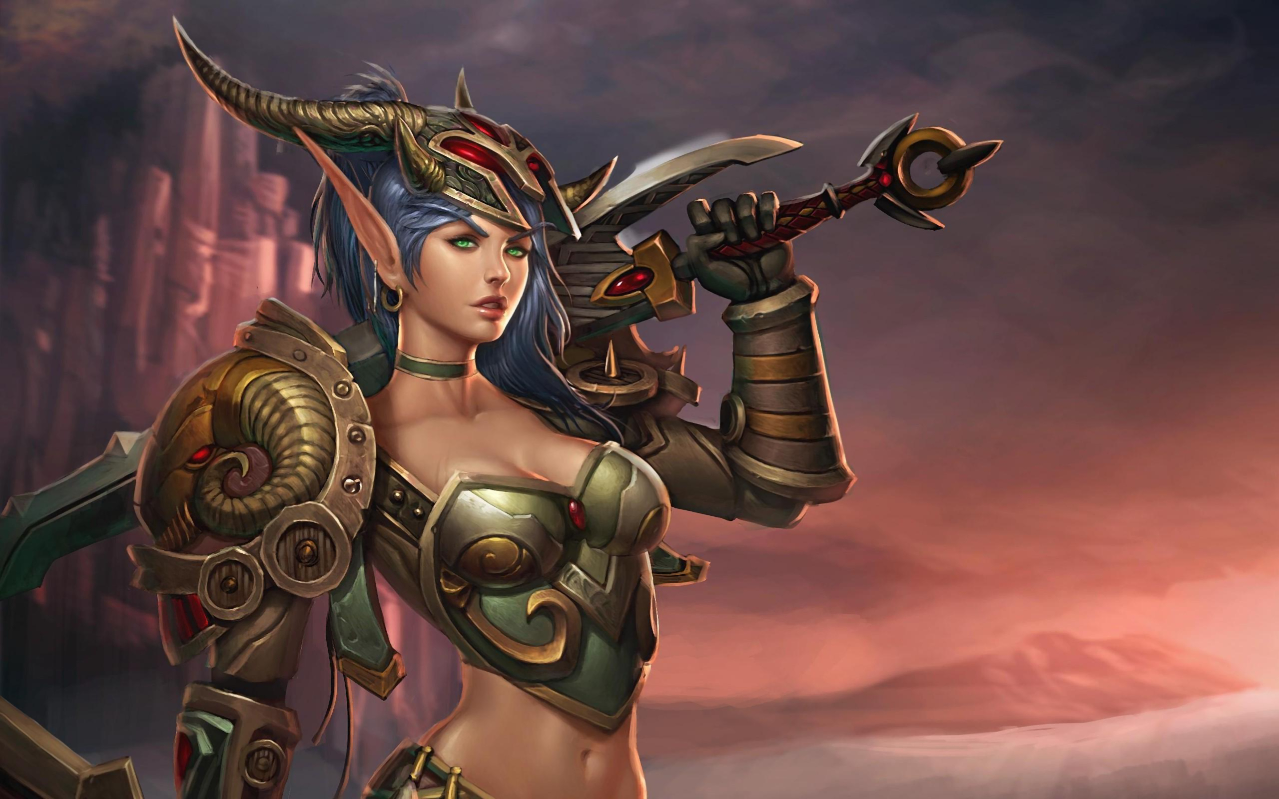 Descarga gratuita de fondo de pantalla para móvil de Fantasía, Warcraft, Armadura, Espada, Videojuego, World Of Warcraft, Mujer Guerrera.