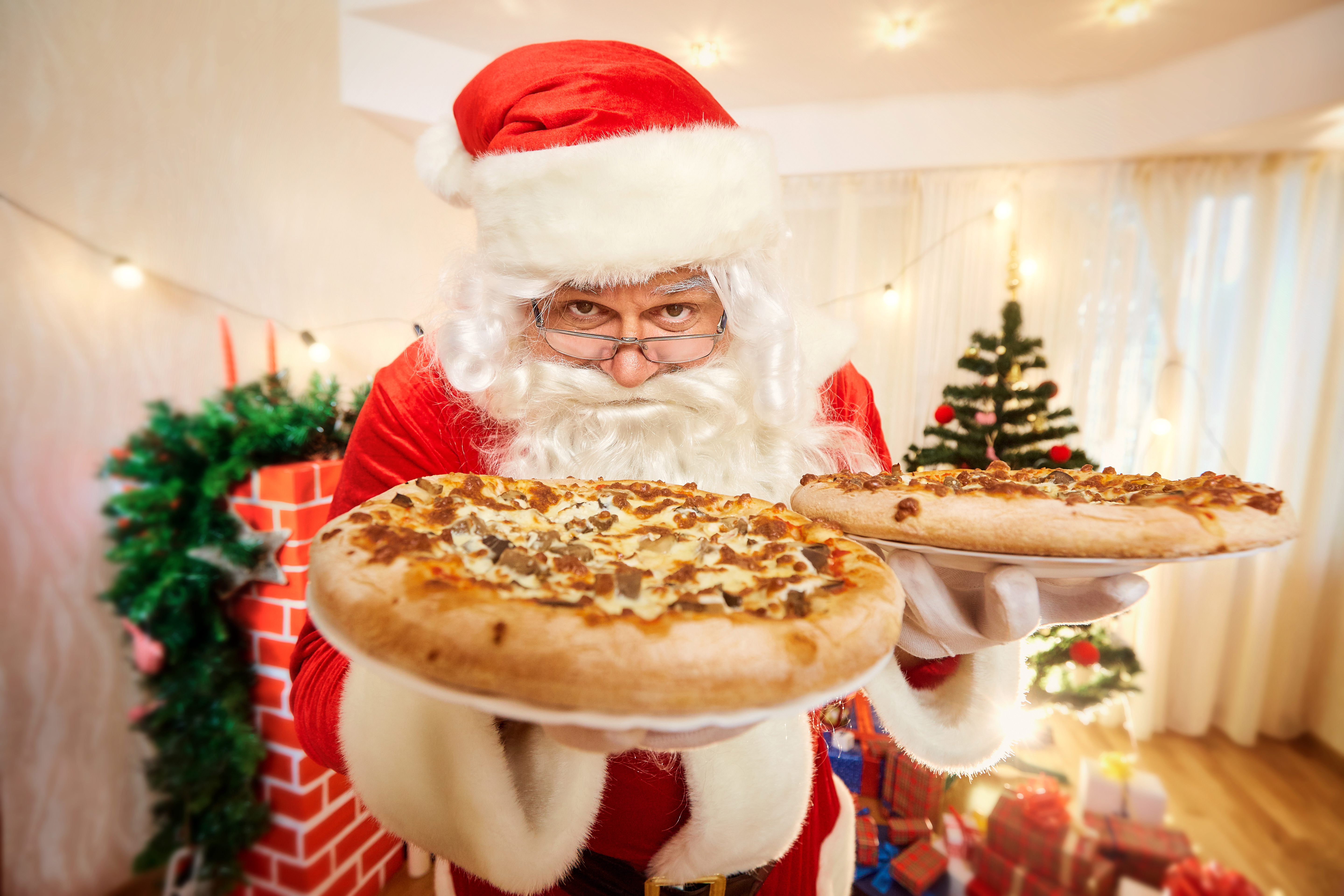無料モバイル壁紙ピザ, クリスマス, サンタ, ホリデーをダウンロードします。