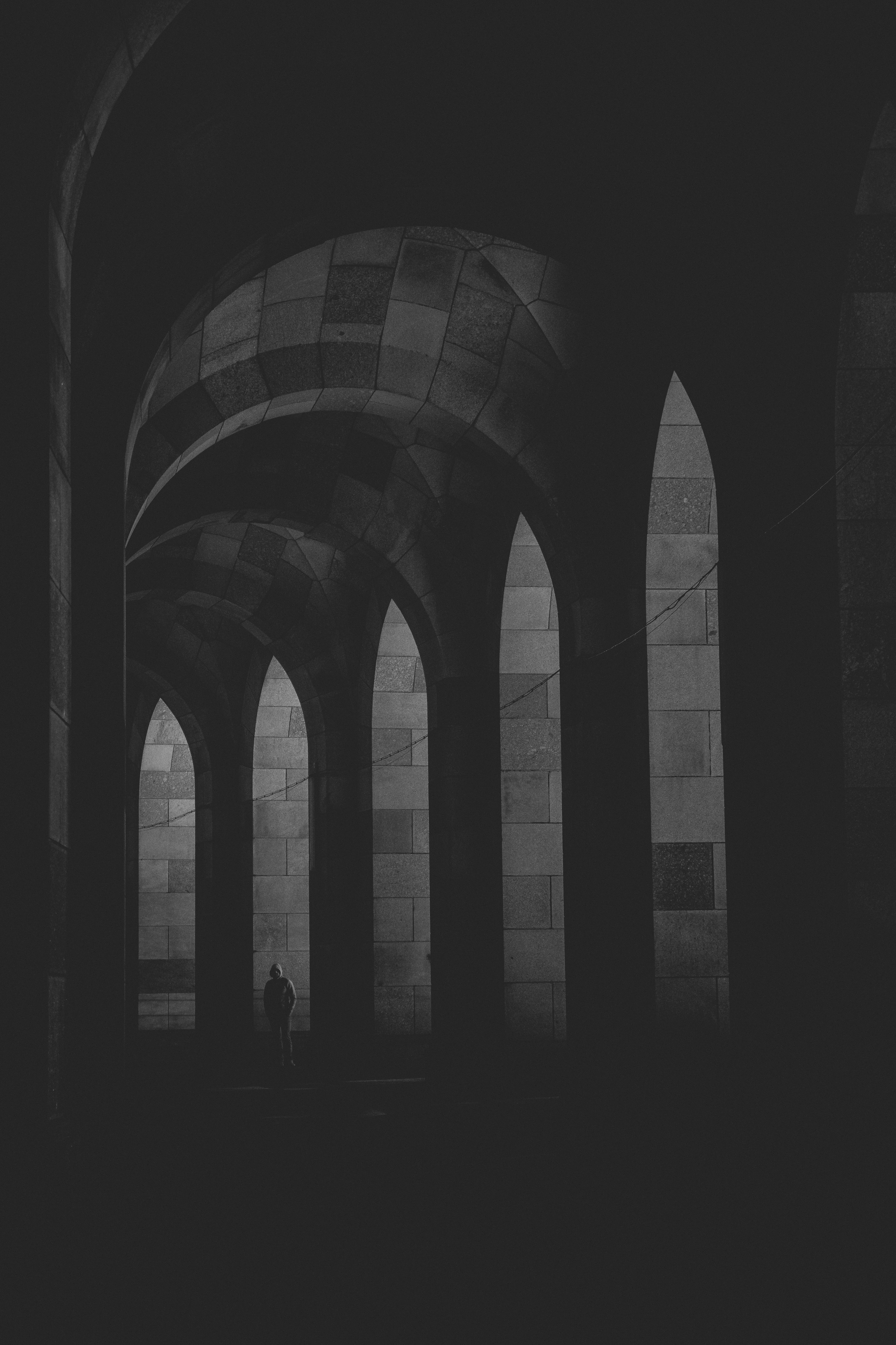 alone, black, bw, chb, loneliness, arch, lonely, arches