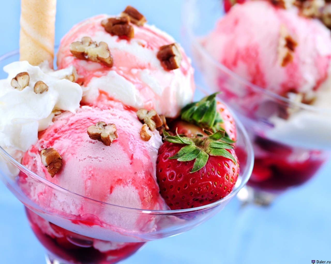 ice cream, food, strawberry, dessert HD wallpaper