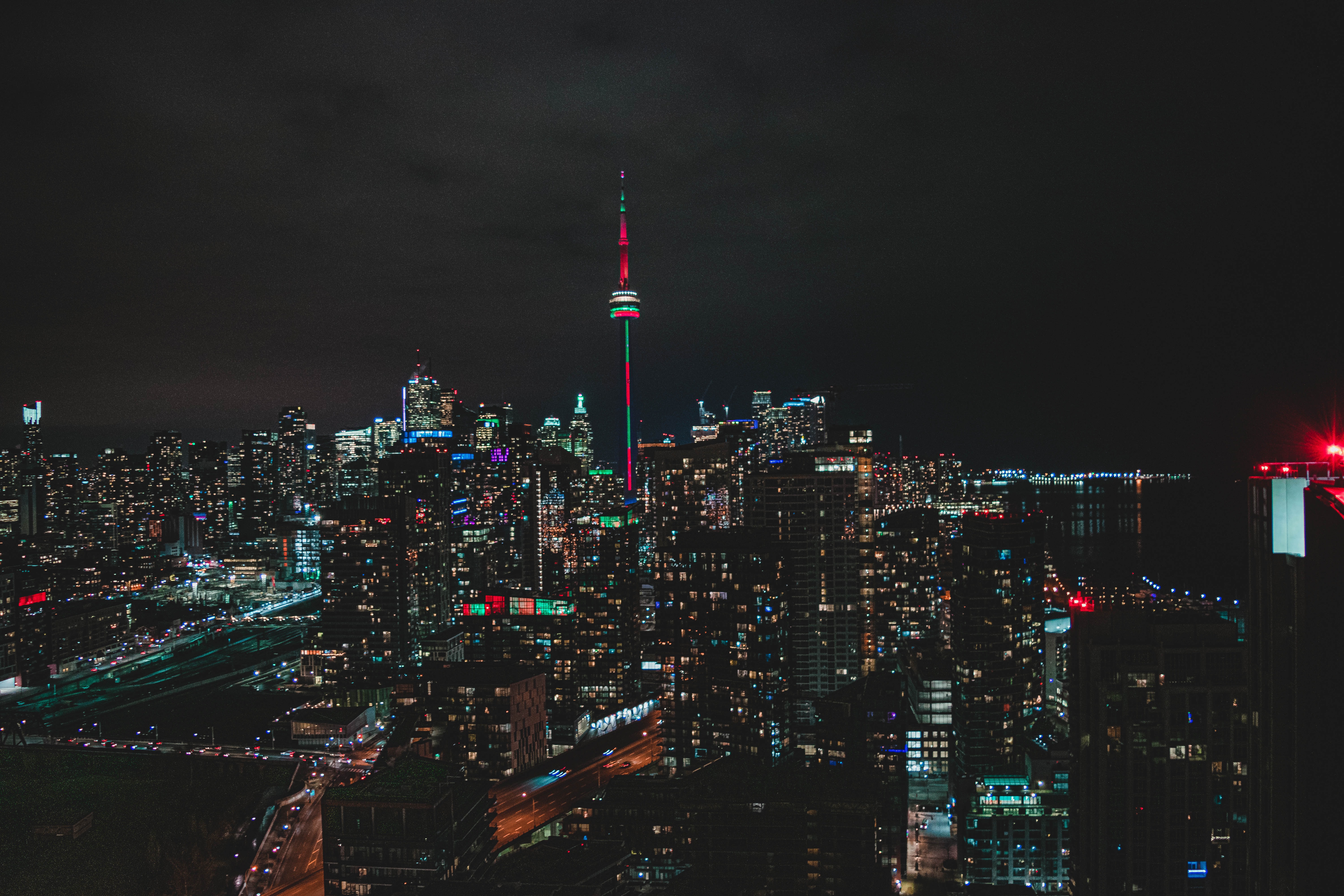 canada, toronto, cities, building, view from above, night city, megapolis, megalopolis Full HD