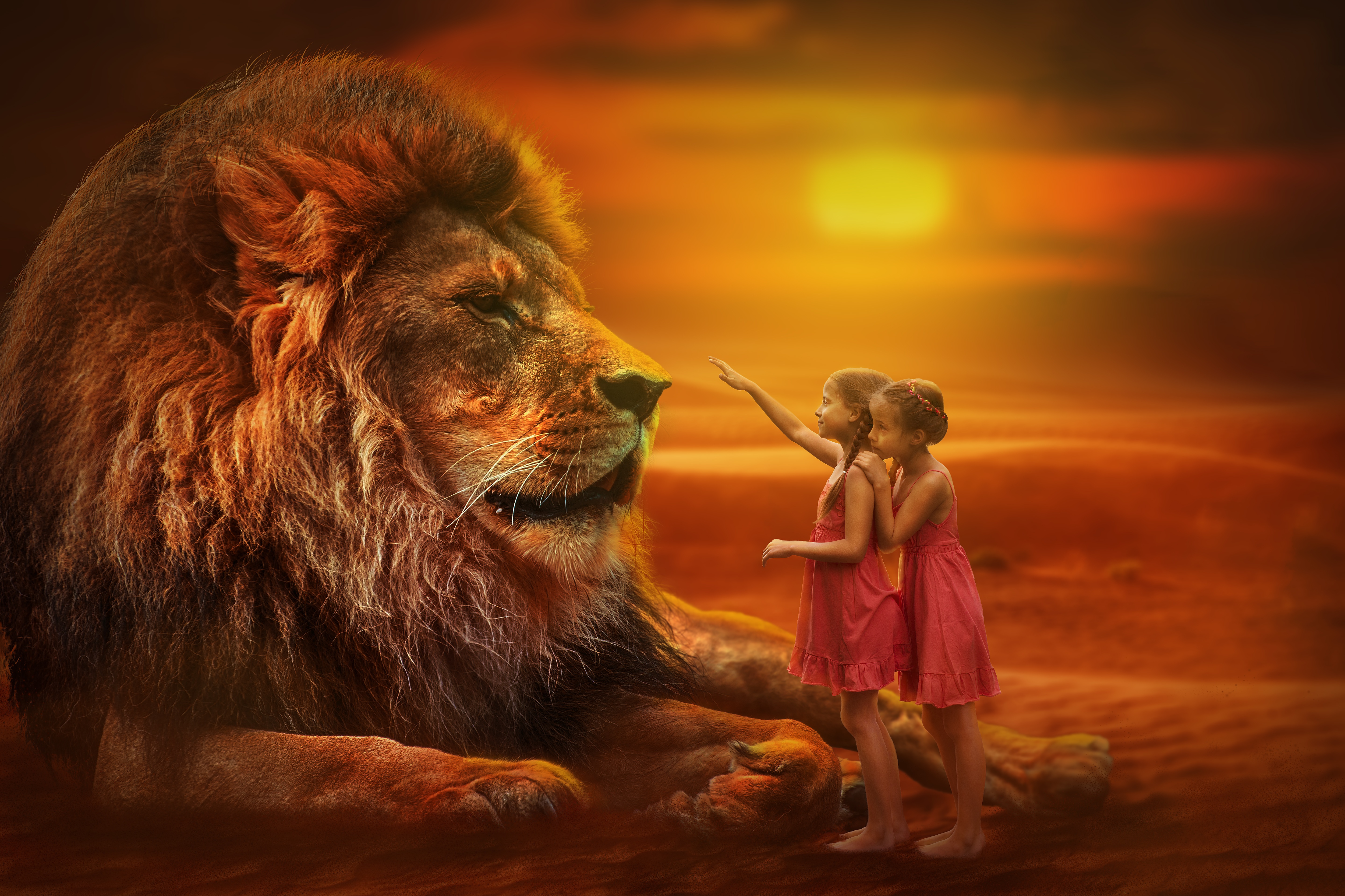 Free download wallpaper Lion, Child, Photography, Manipulation, Little Girl on your PC desktop