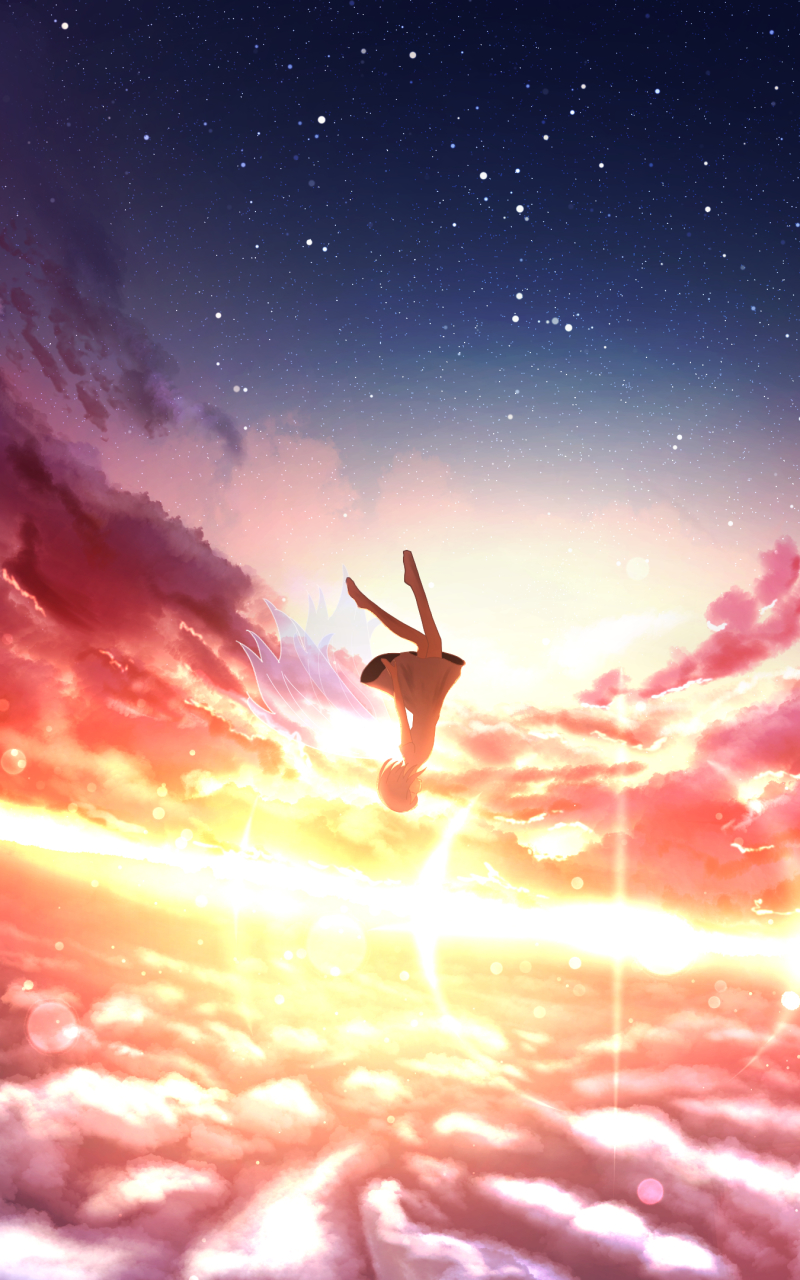 Download mobile wallpaper Anime, Sunset, Sky, Starry Sky, Cloud for free.