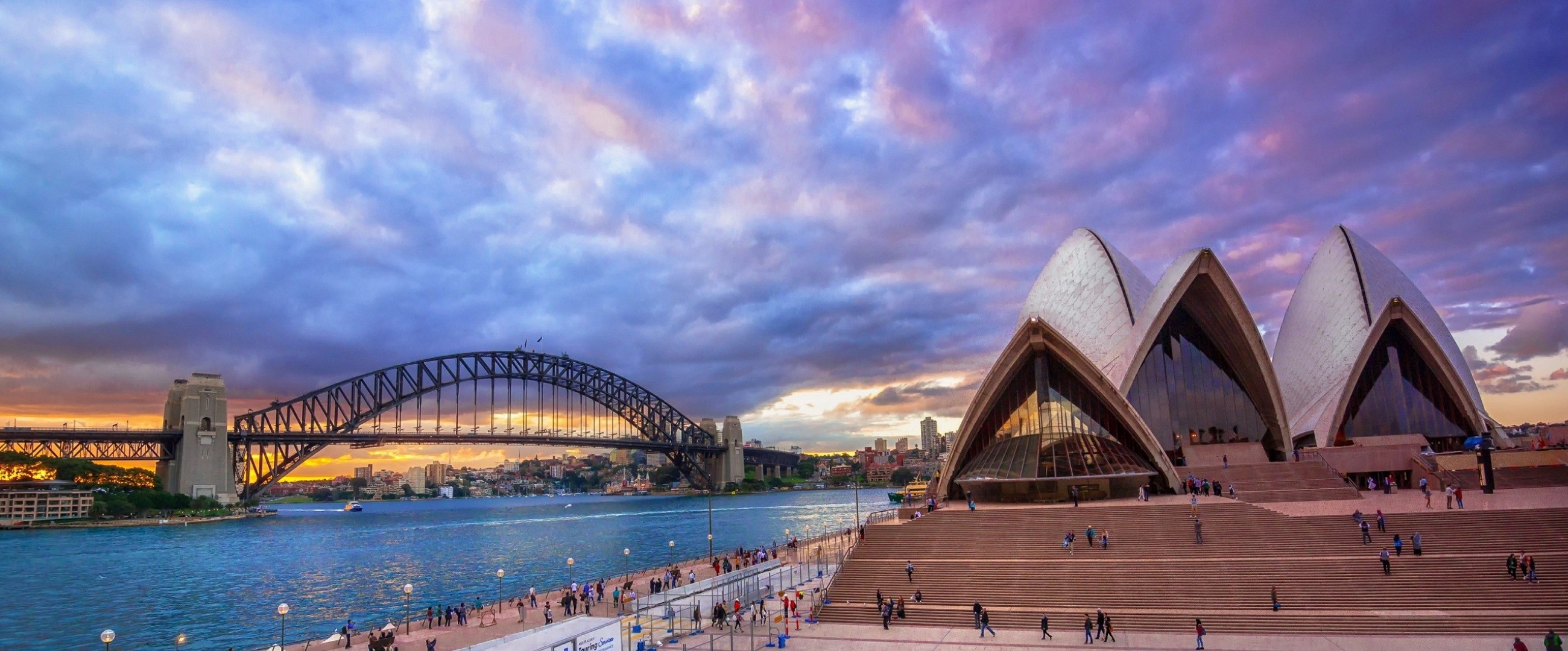 Скачать обои бесплатно Города, Облака, Сидней, Австралия, Харбор Бридж, Сиднейский Оперный Театр, Сделано Человеком картинка на рабочий стол ПК