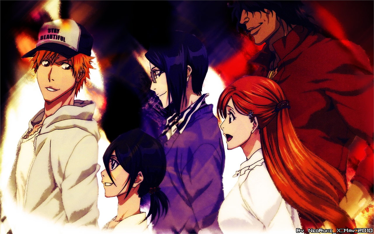 Free download wallpaper Anime, Bleach, Rukia Kuchiki, Ichigo Kurosaki, Orihime Inoue, Uryu Ishida, Yasutora Sado on your PC desktop