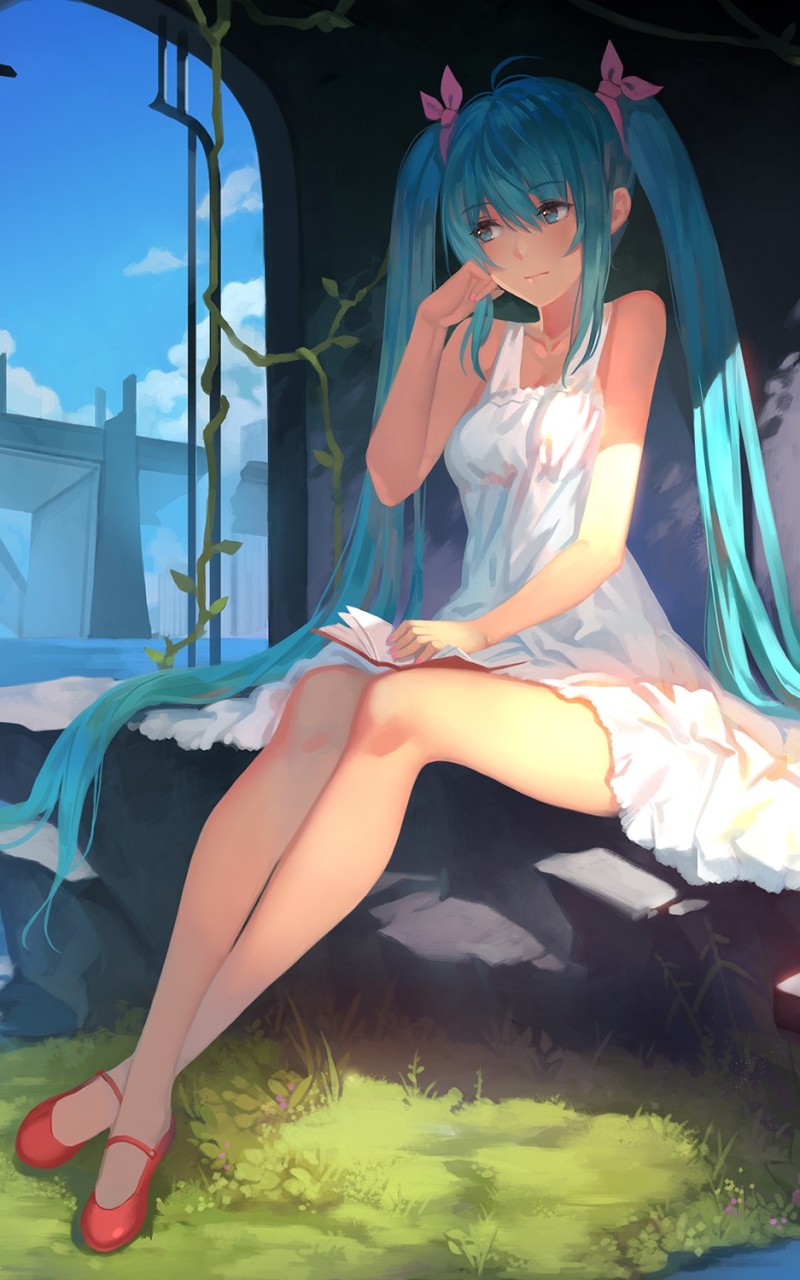 Descarga gratuita de fondo de pantalla para móvil de Música, Vocaloid, Ojos Azules, Animado, Pelo Largo, Pelo Azul, Hatsune Miku, Colas Gemelas, Vestido Blanco.