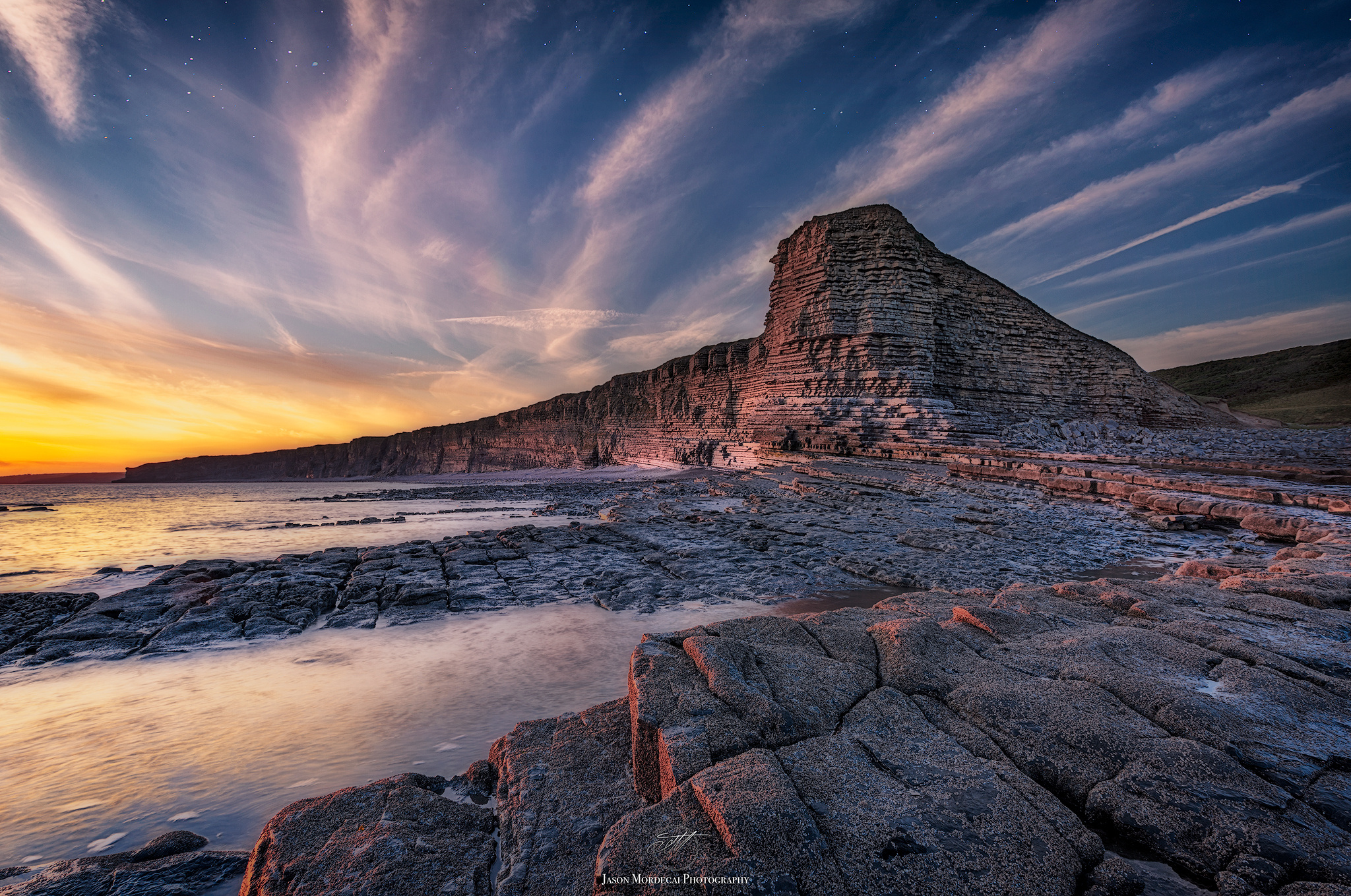 Free download wallpaper Sunset, Coast, Earth, Cliff, Cloud, Coastline, Wales on your PC desktop