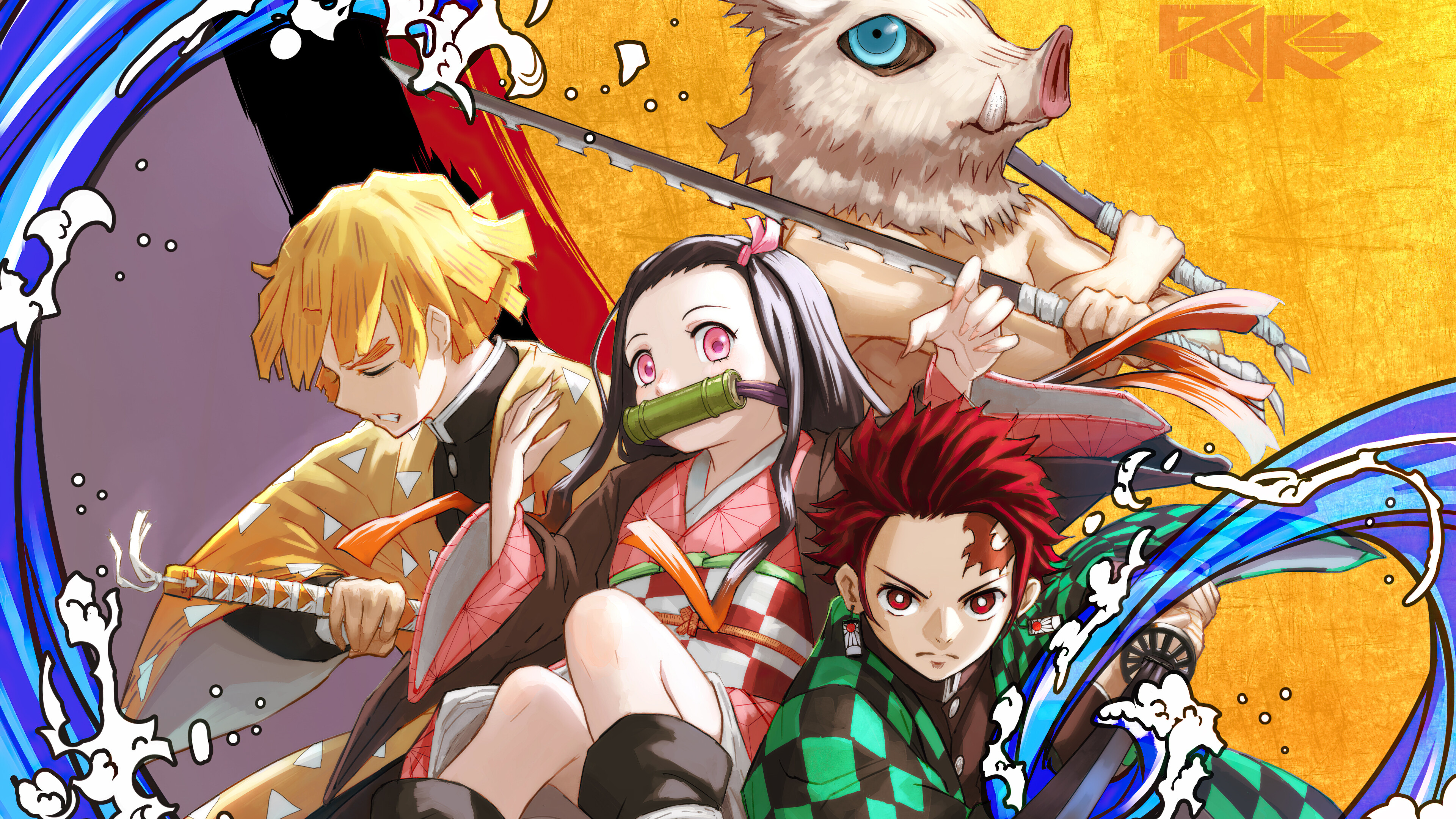 Descarga gratuita de fondo de pantalla para móvil de Animado, Nezuko Kamado, Demon Slayer: Kimetsu No Yaiba, Zenitsu Agatsuma, Inosuke Hashibira, Tanjiro Kamado.