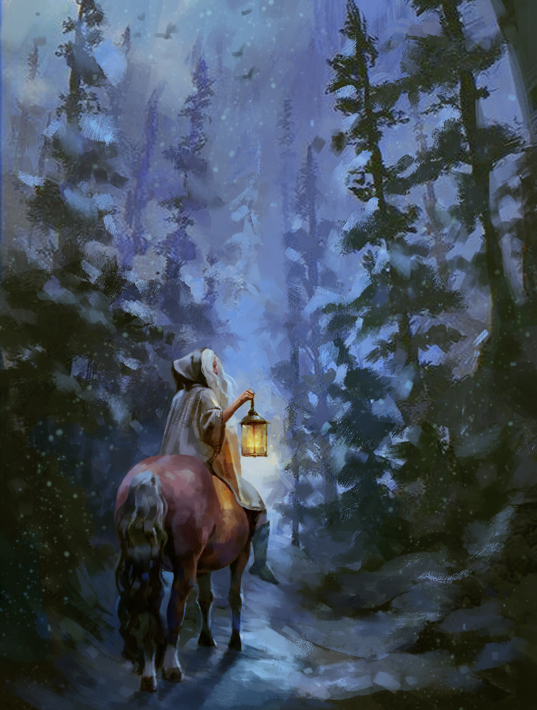 126941 descargar fondo de pantalla arte, nieve, caballo, el viajero, caminante: protectores de pantalla e imágenes gratis