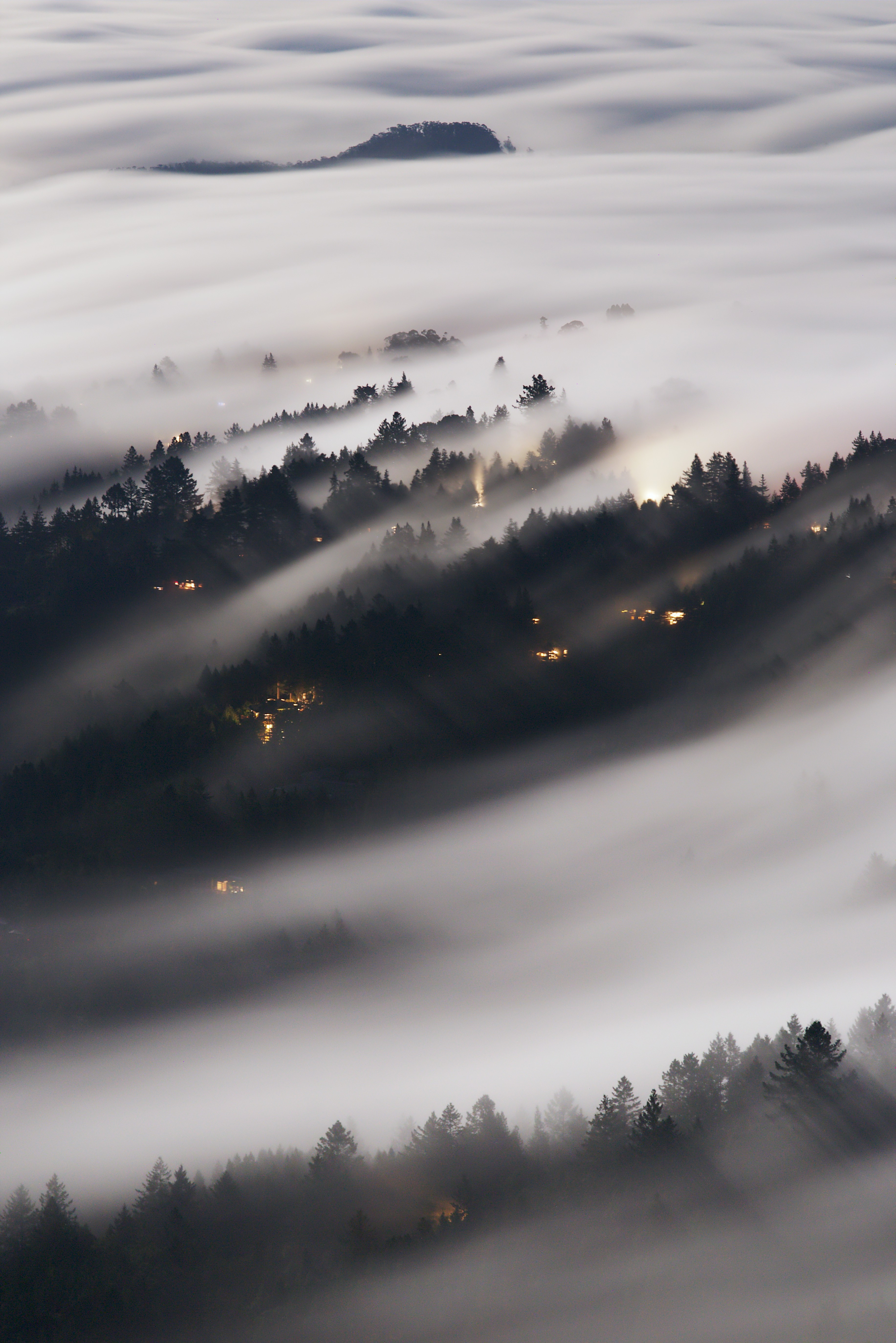 view from above, nature, trees, shine, forest, fog, brilliance desktop HD wallpaper