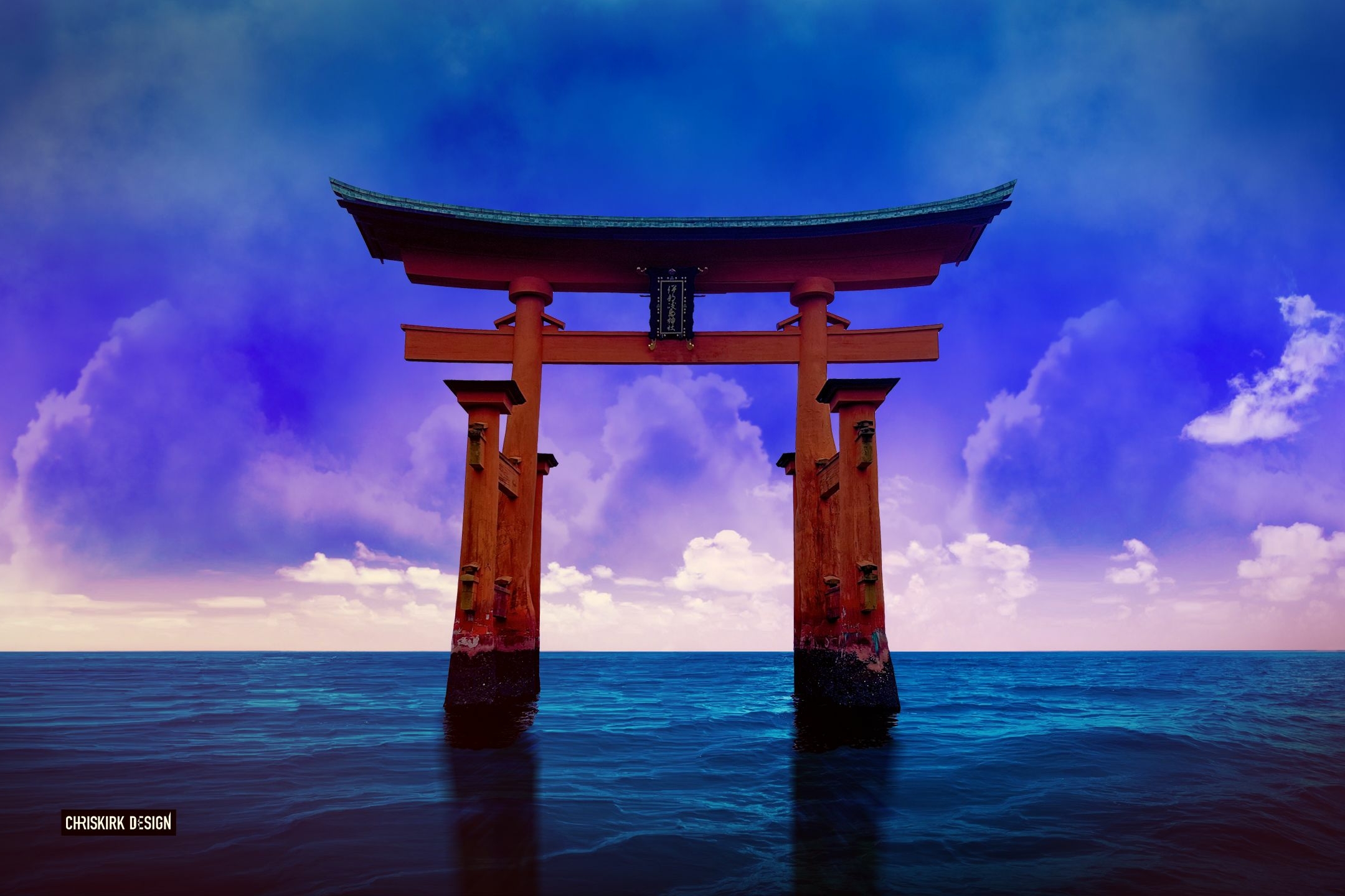 Download mobile wallpaper Horizon, Torii, Japanese, Shrine, Religious, Itsukushima Gate for free.