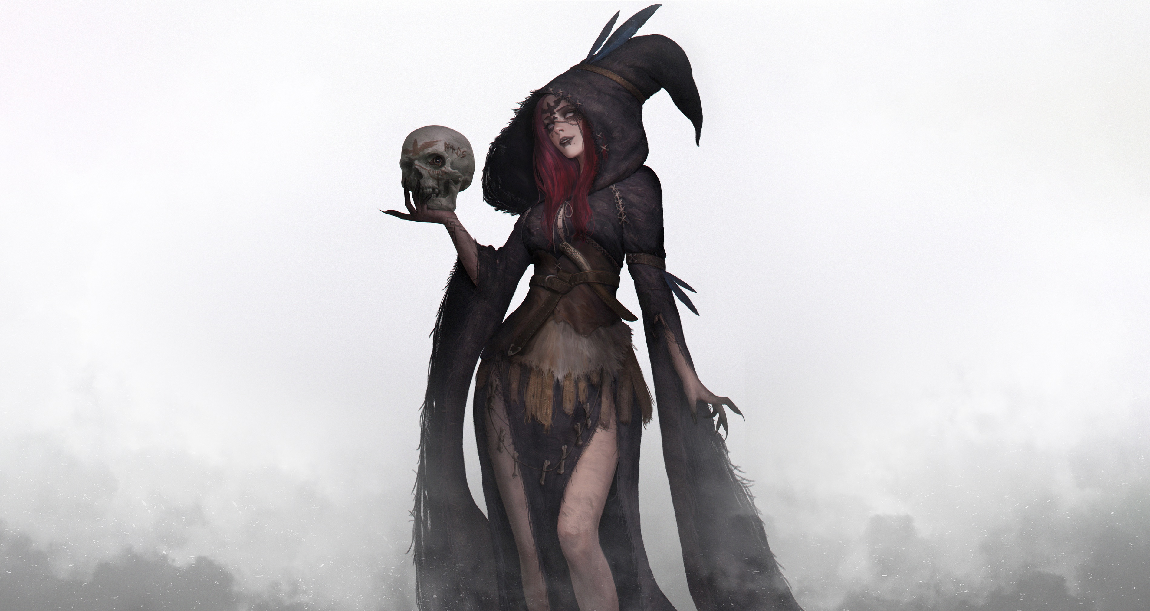 Download mobile wallpaper Fantasy, Hood, Skull, Witch for free.