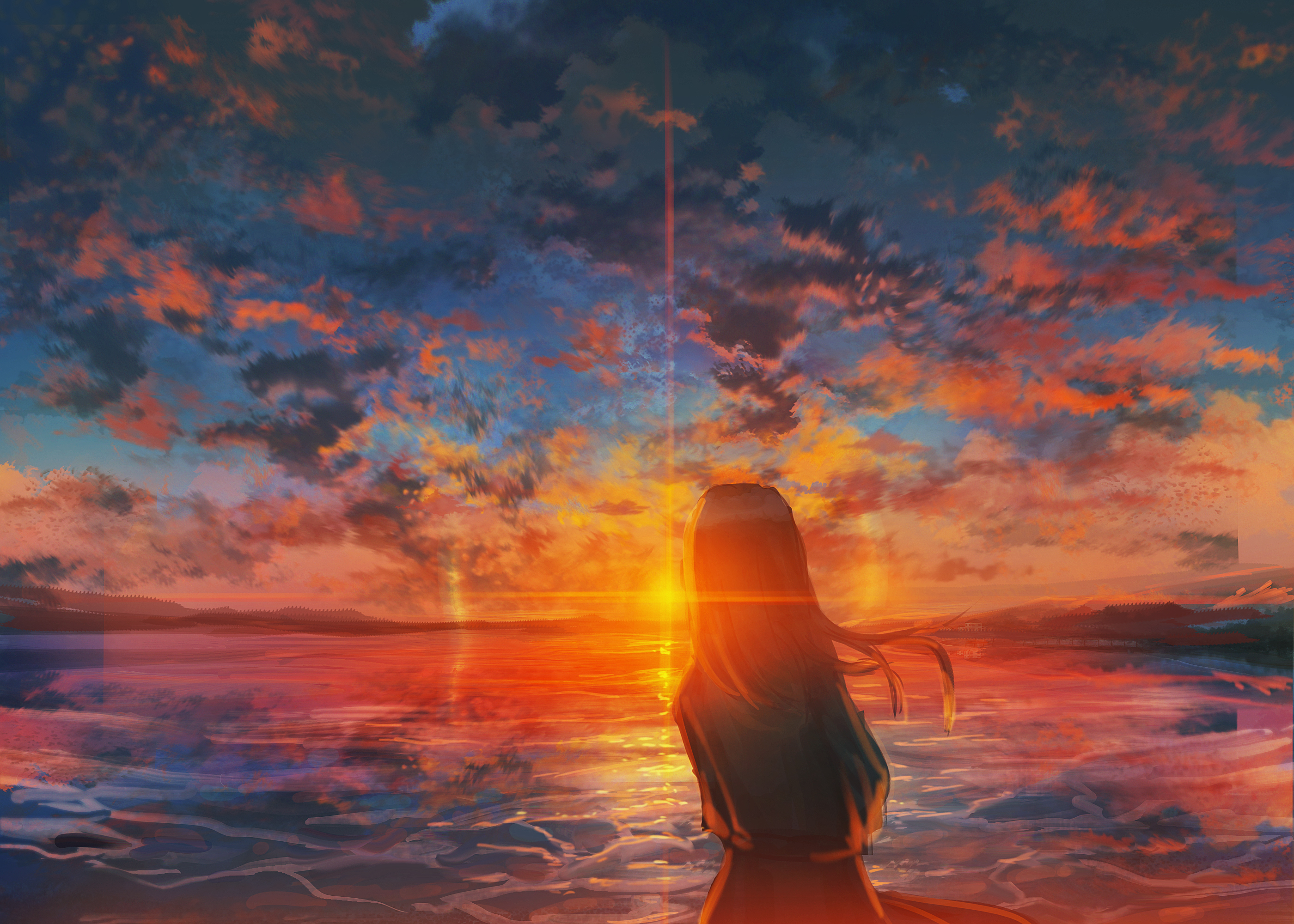 Baixe gratuitamente a imagem Anime, Pôr Do Sol, Céu, Lago, Nuvem, Original na área de trabalho do seu PC