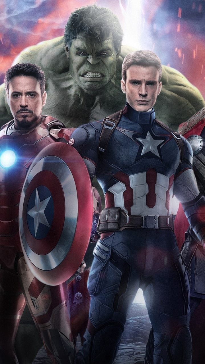 Download mobile wallpaper Hulk, Iron Man, Captain America, Robert Downey Jr, Chris Evans, Movie, The Avengers, Avengers: Age Of Ultron for free.