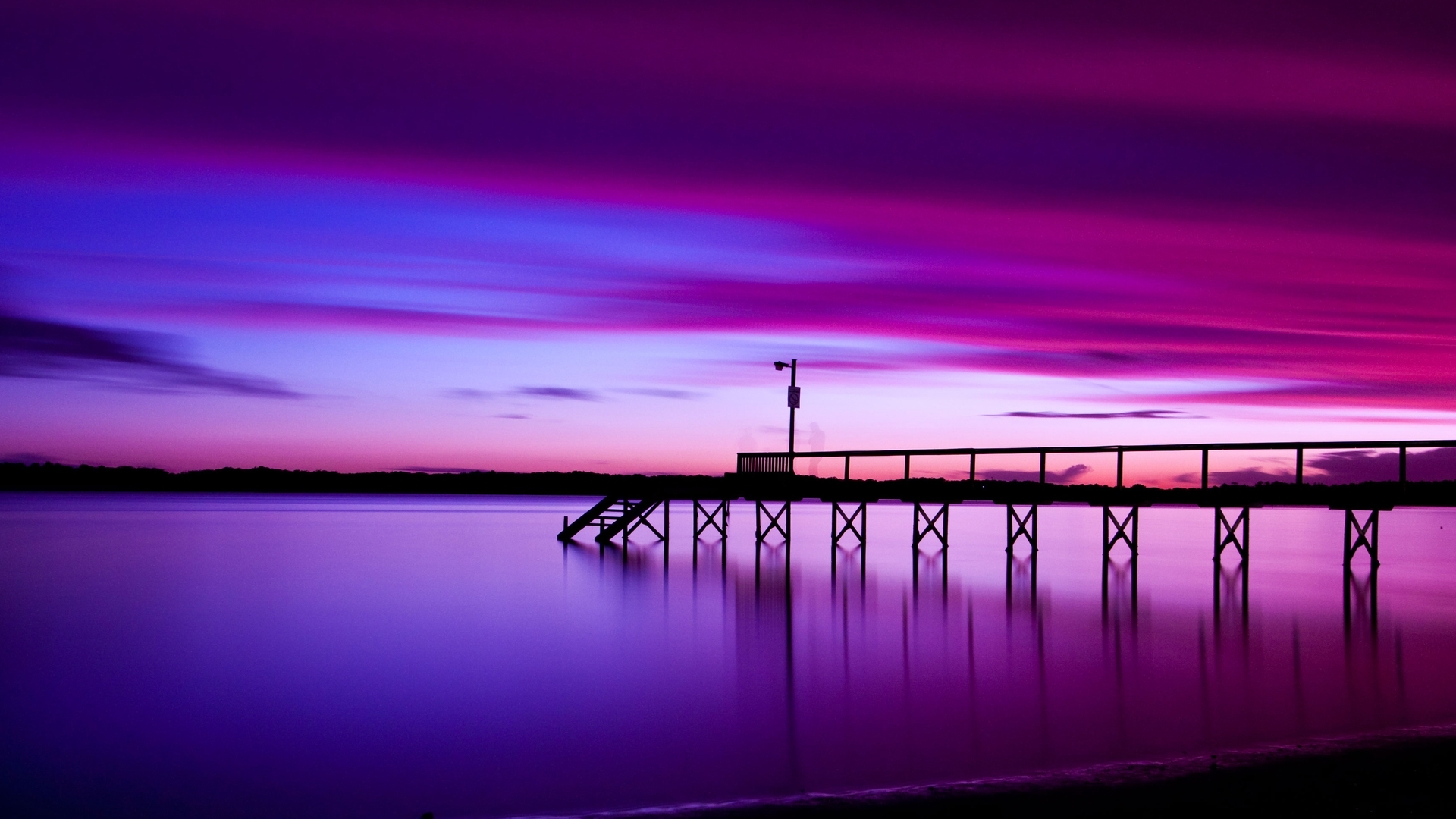 Desktop FHD violet, landscape, sunset, sea
