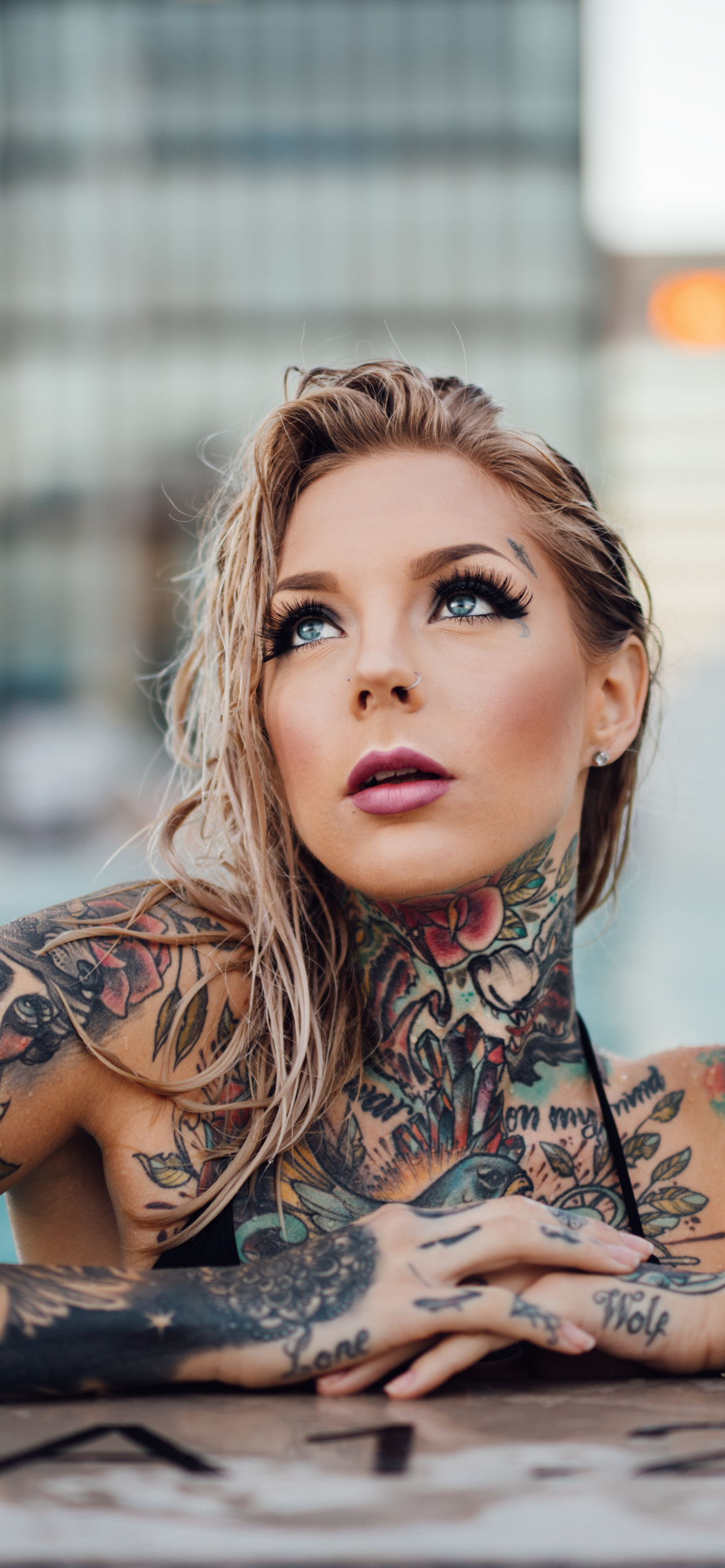 Download mobile wallpaper Tattoo, Blonde, Model, Women, Blue Eyes for free.