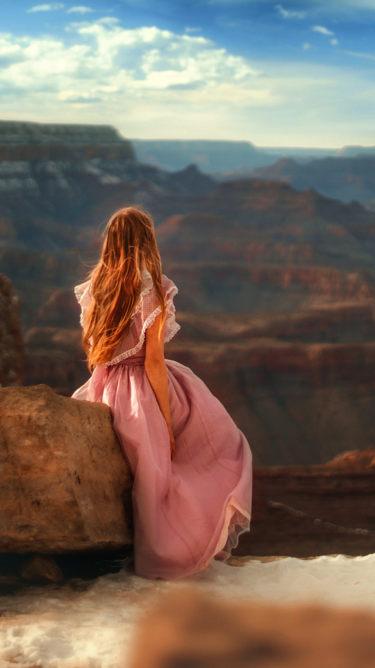 Download mobile wallpaper Redhead, Rear, Women, Pink Dress, Outdoor for free.