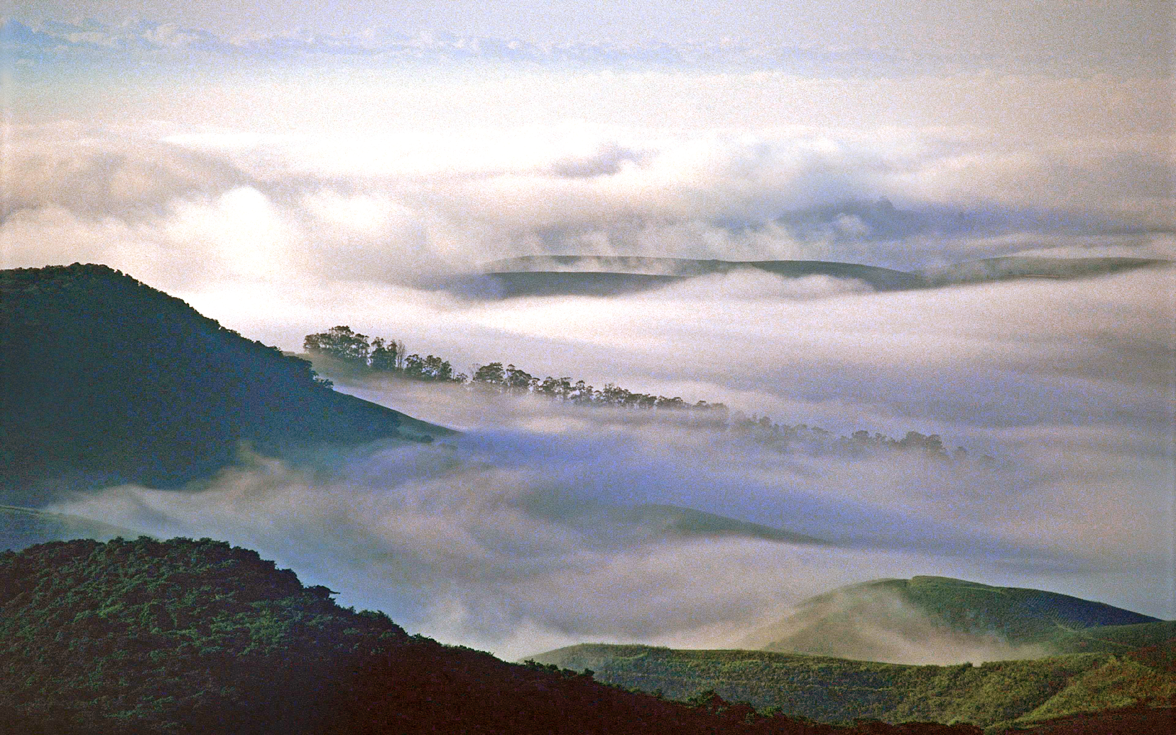 Скачать картинку Гора, Туман, Облако, Живописный, Земля/природа в телефон бесплатно.