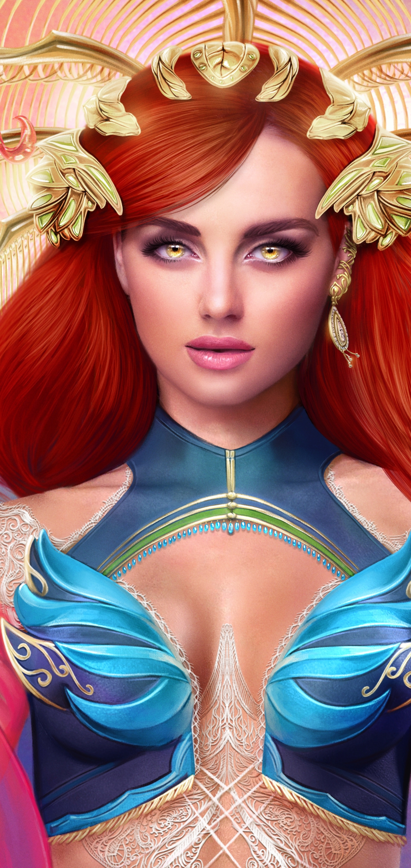 Download mobile wallpaper Fantasy, Yellow Eyes, Witch, Long Hair, Orange Hair for free.