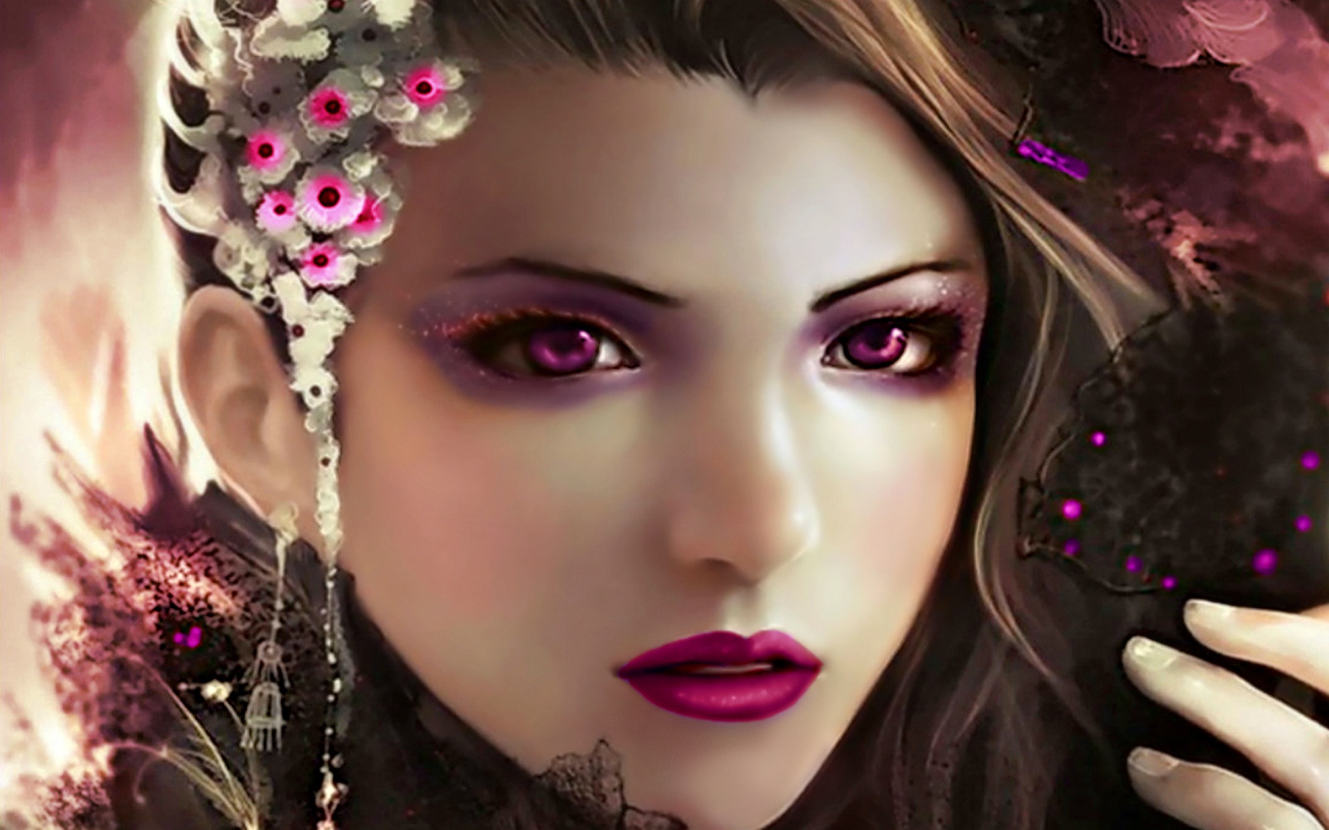 Free download wallpaper Fantasy, Face, Women, Purple Eyes, Lipstick on your PC desktop