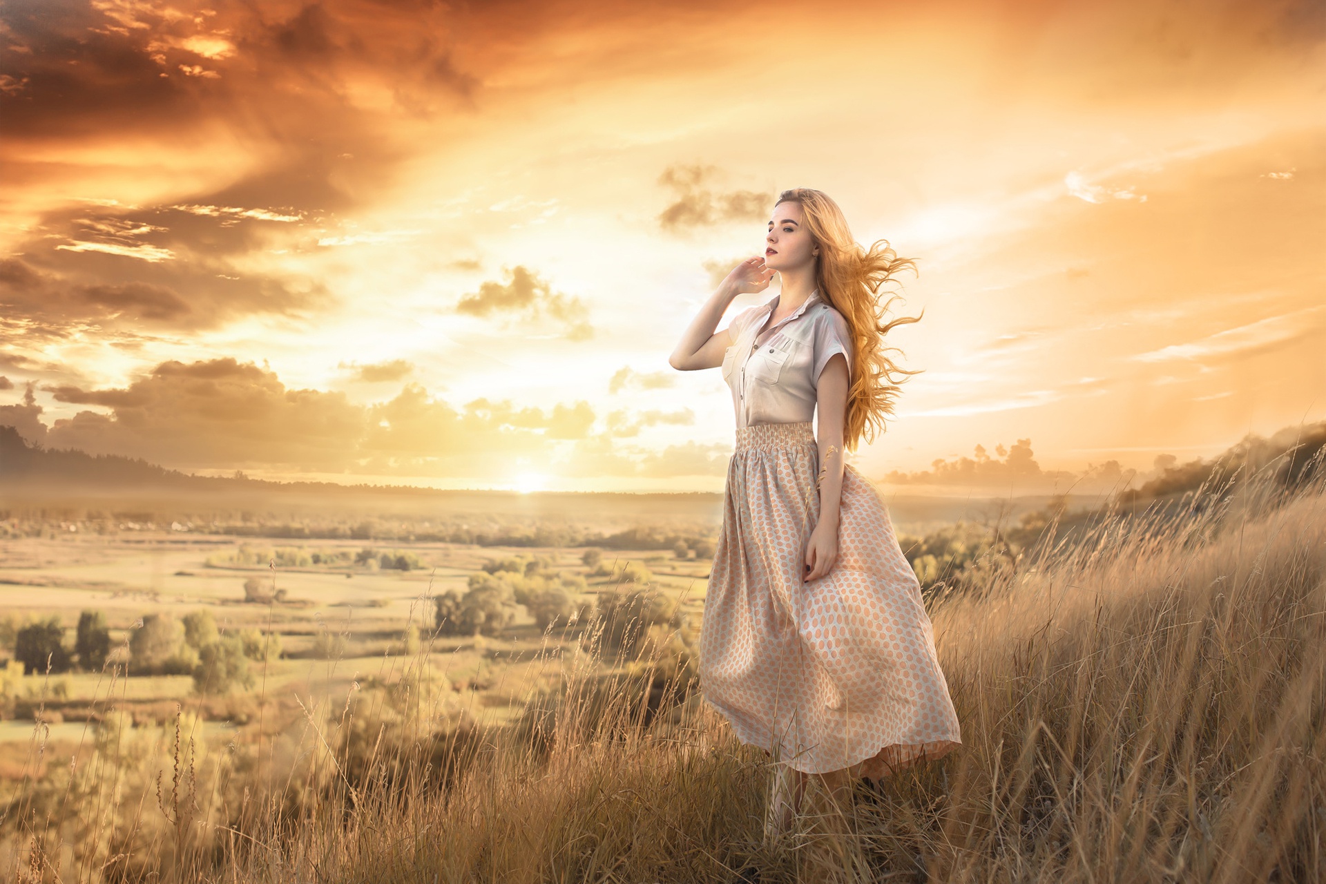 Free download wallpaper Landscape, Blonde, Model, Women, Long Hair on your PC desktop