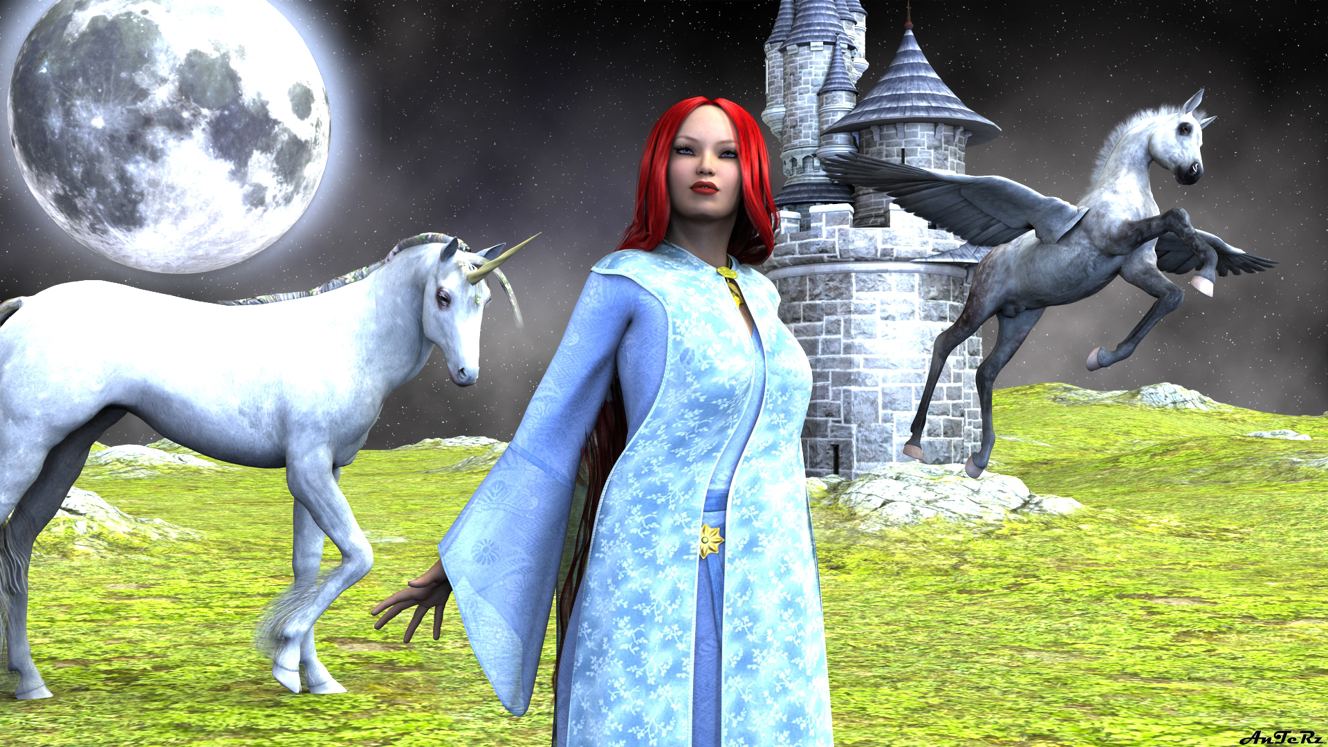 Download mobile wallpaper Fantasy, Unicorn, Elf, Pegasus, Cgi for free.