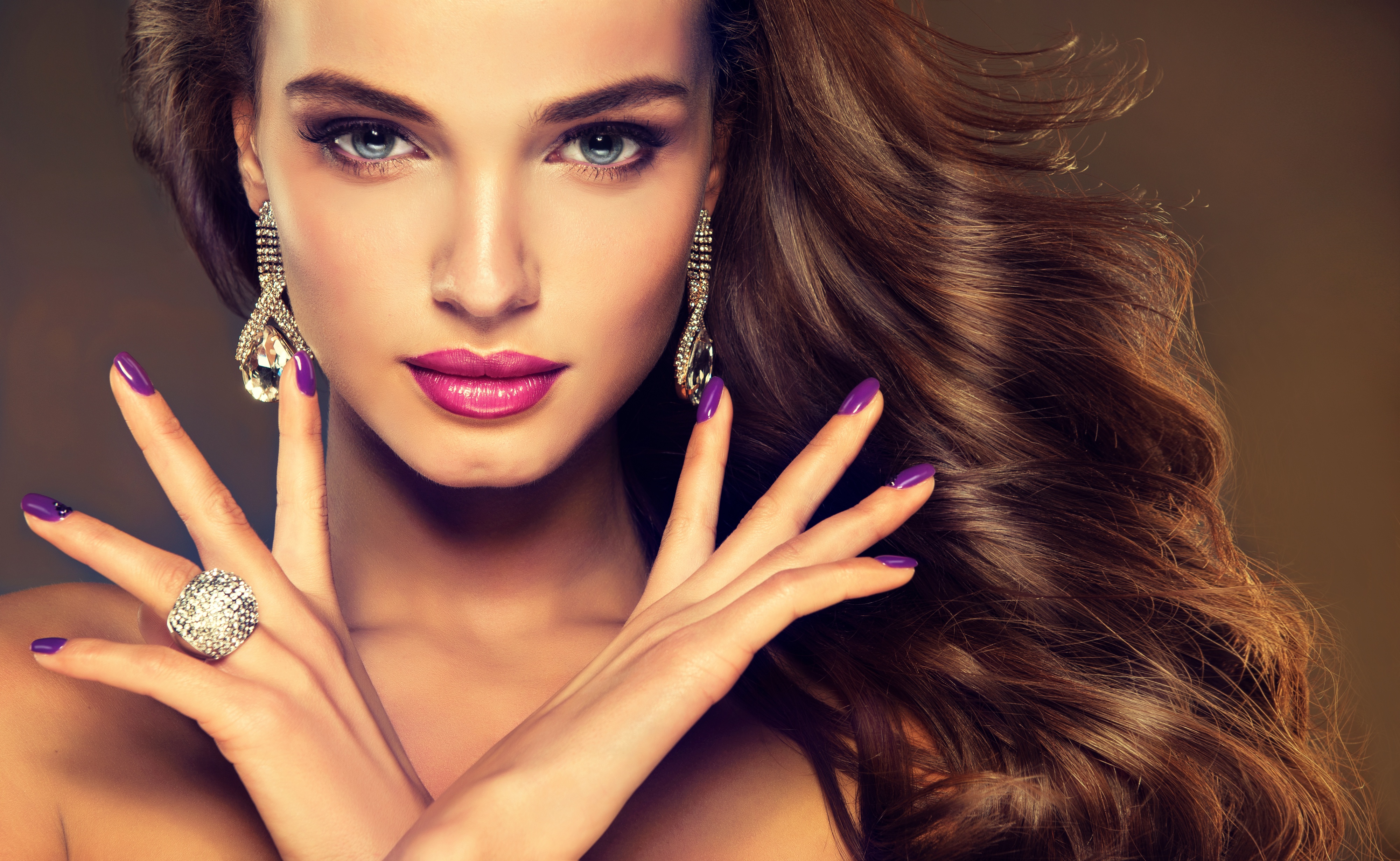 Download mobile wallpaper Hair, Face, Women, Earrings, Makeup, Blue Eyes, Lipstick for free.