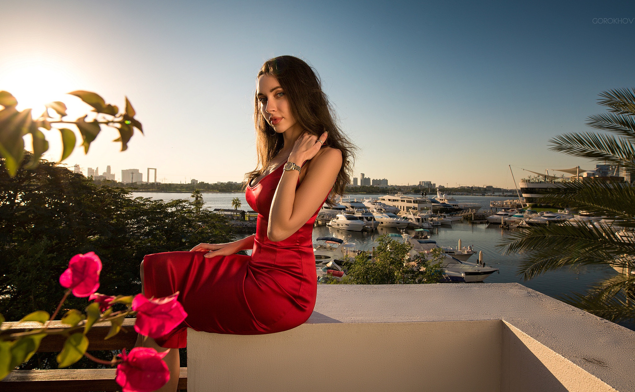 Free download wallpaper Brunette, Model, Women, Red Dress on your PC desktop