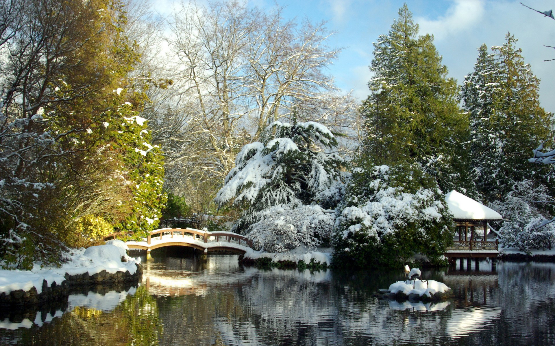 Free download wallpaper Winter, Snow, Bridge, Photography on your PC desktop