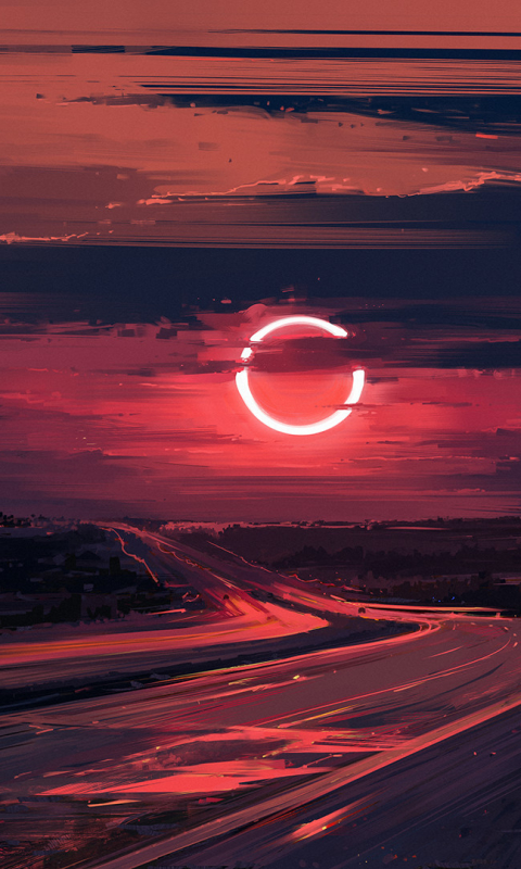 eclipse, fantasy, moon, road, evening, cloud