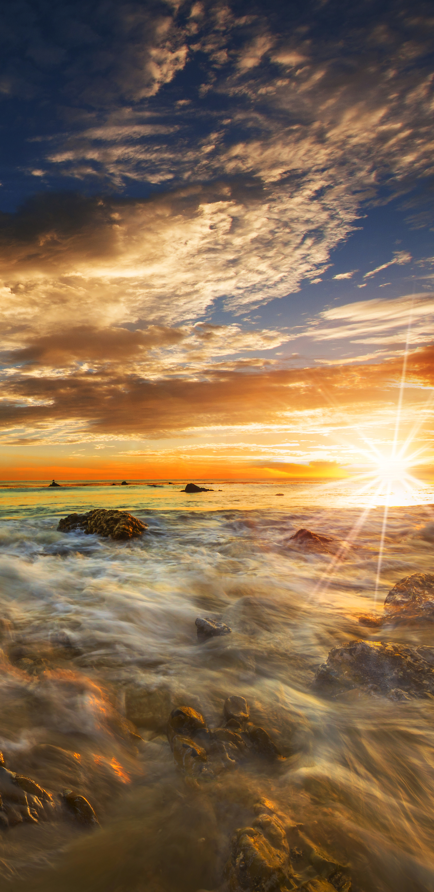 Download mobile wallpaper Nature, Sunset, Sky, Sea, Beach, Horizon, Ocean, Earth, Sunbeam, Sunbean for free.