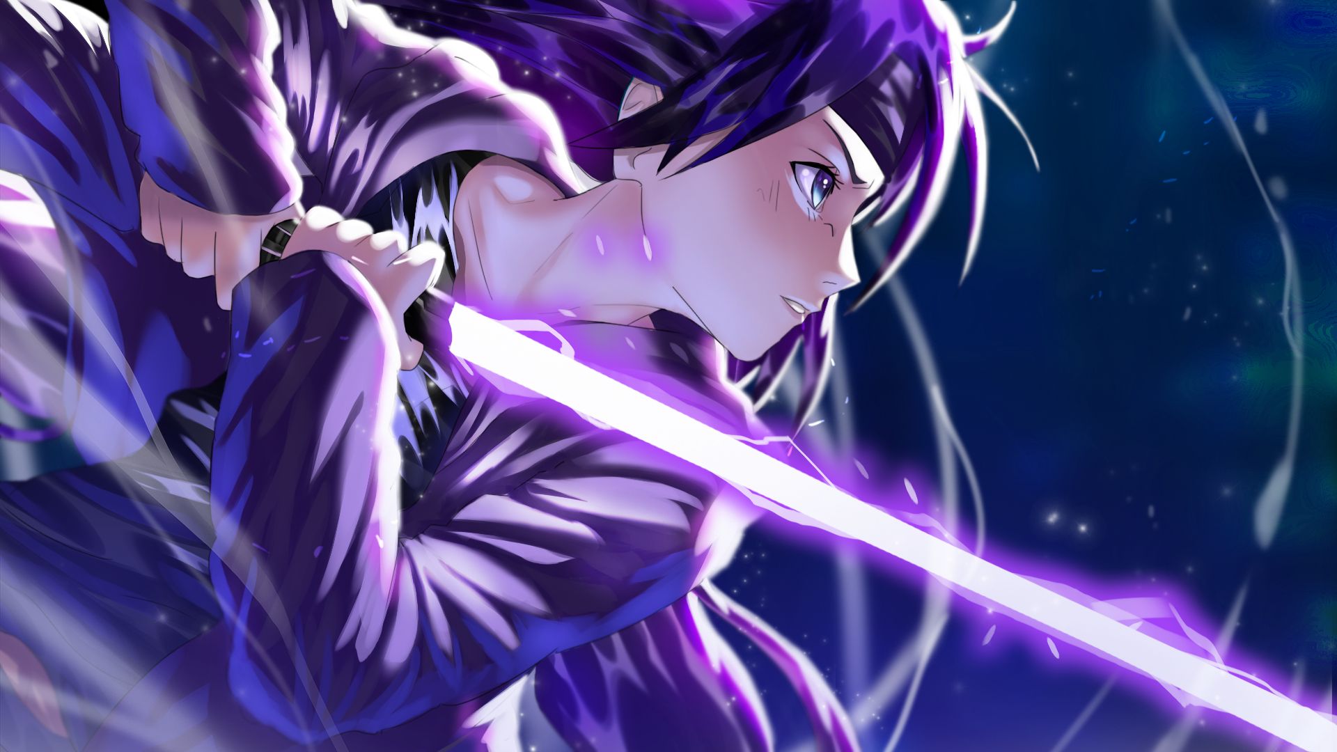 anime, original, lightsaber, purple hair, purple lightsaber, sword, weapon HD wallpaper