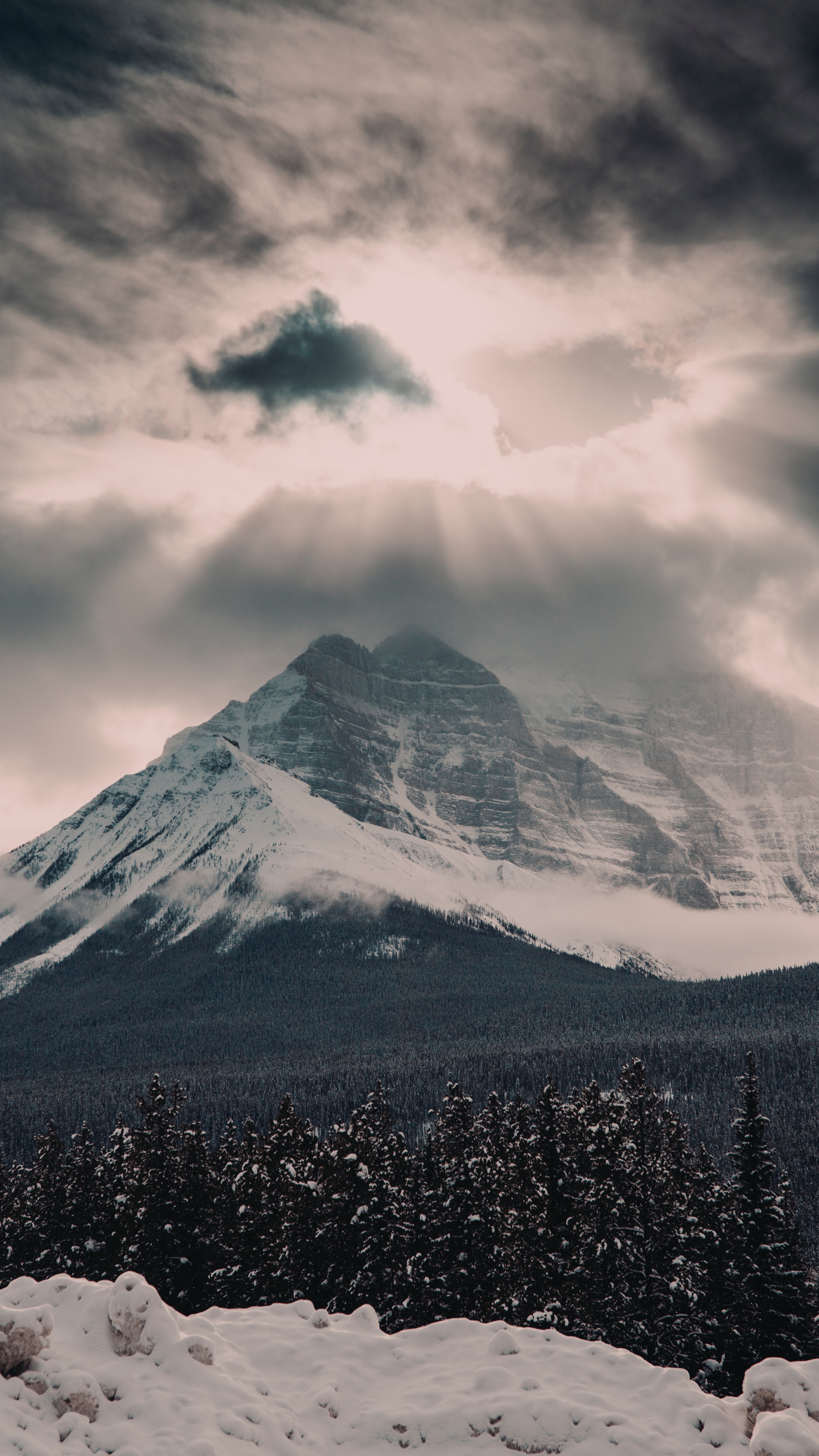 Free download wallpaper Snow, Mountain, Vertex, Top, Clouds, Nature, Forest on your PC desktop