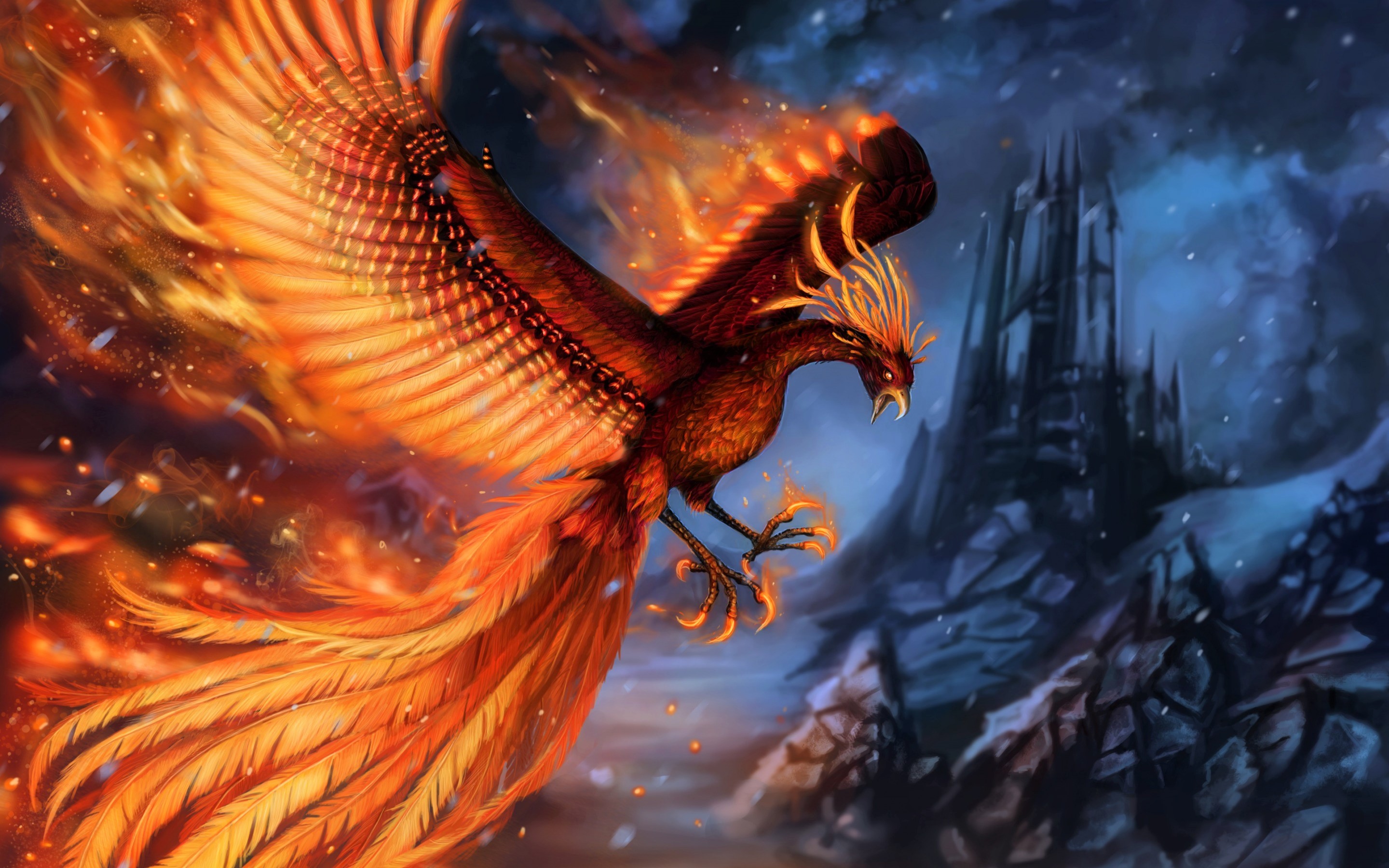 Download mobile wallpaper Fantasy, Fire, Feather, Bird, Phoenix, Fantasy Animals for free.