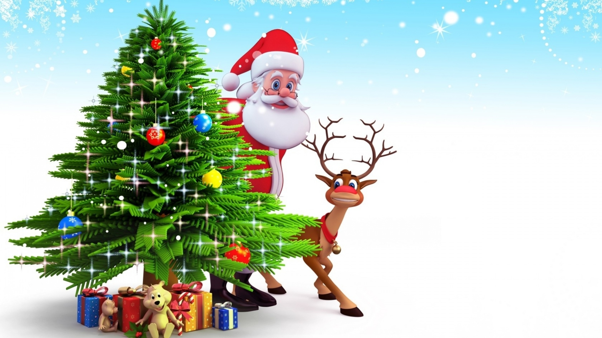 santa claus, reindeer, christmas, holiday, christmas tree, gift