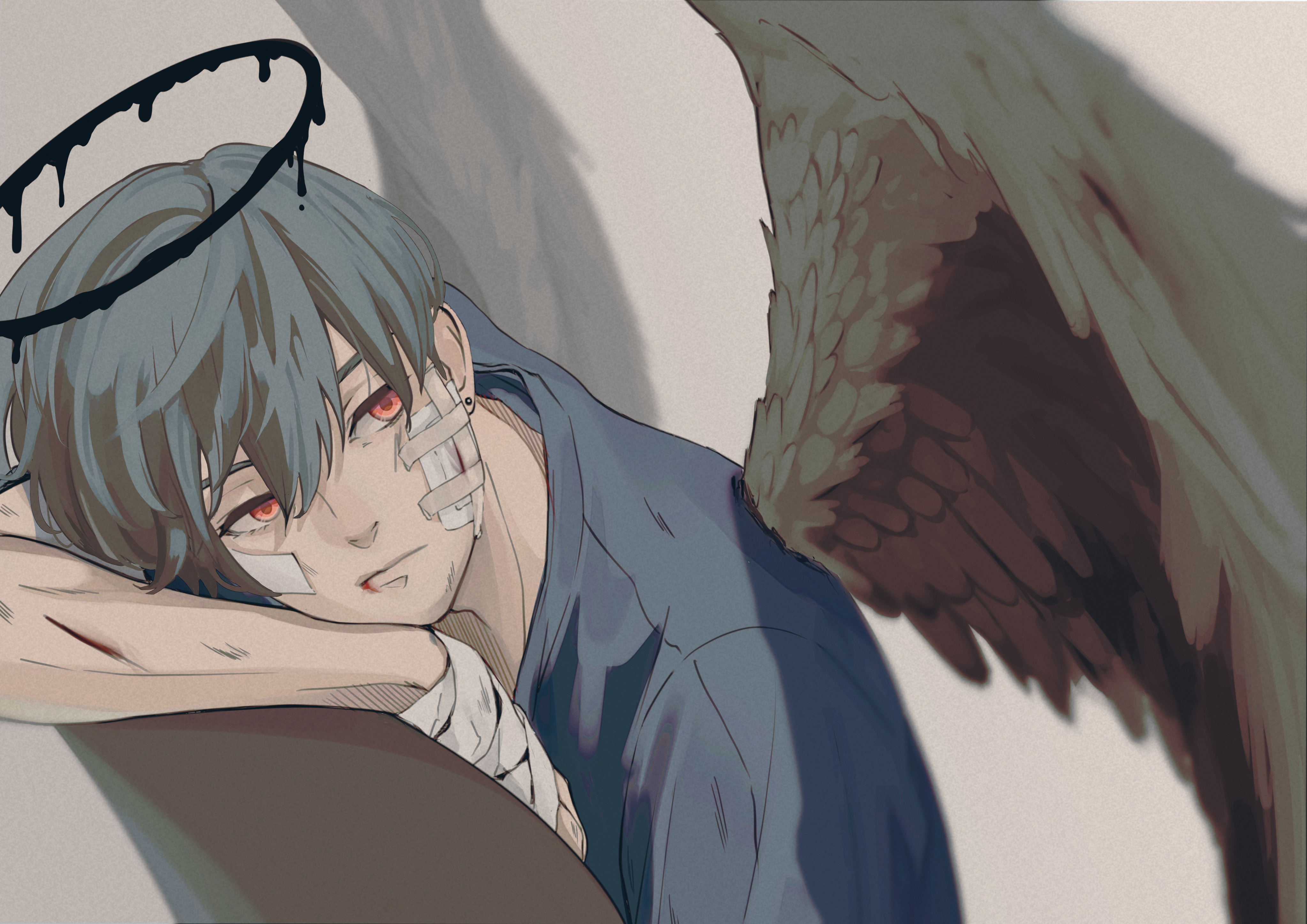Free download wallpaper Anime, Wings, Sad, Angel, Short Hair on your PC desktop