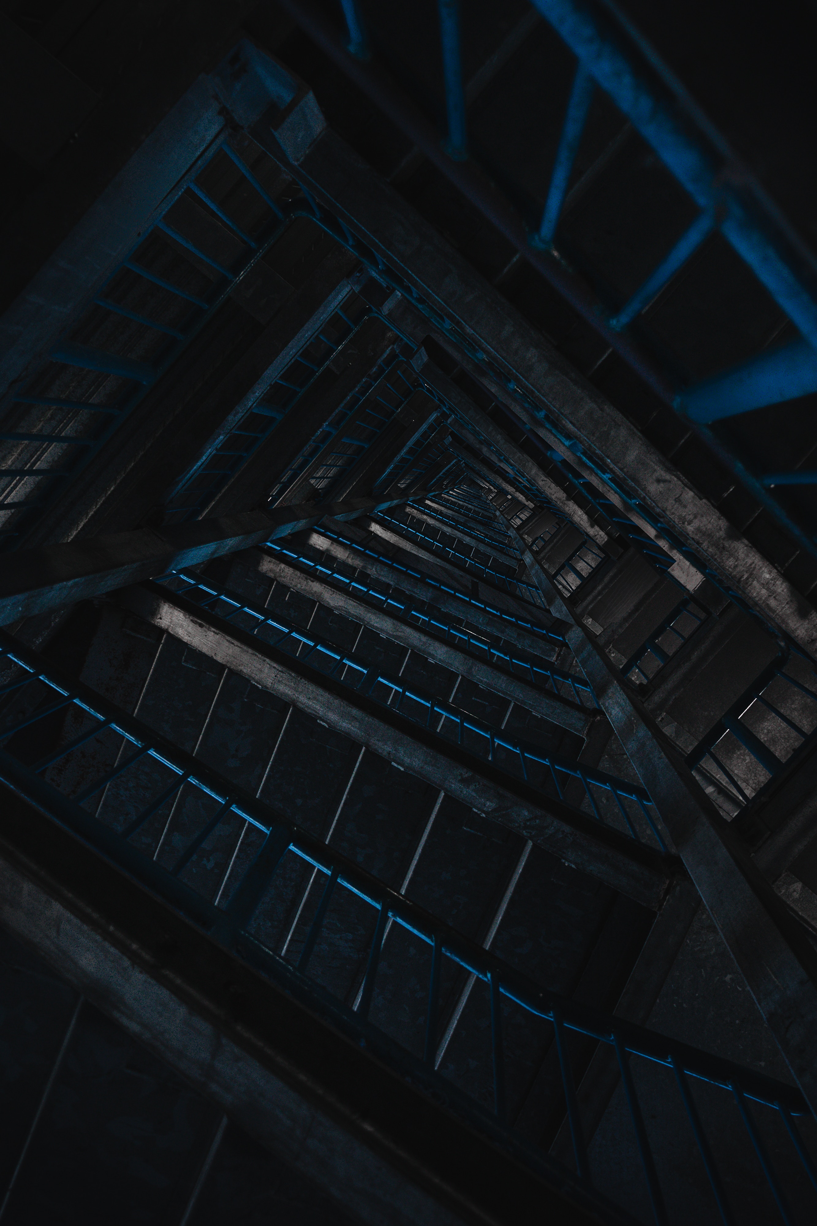 Download mobile wallpaper Ladder, Construction, Bottom View, Design, Stairs, Dark for free.