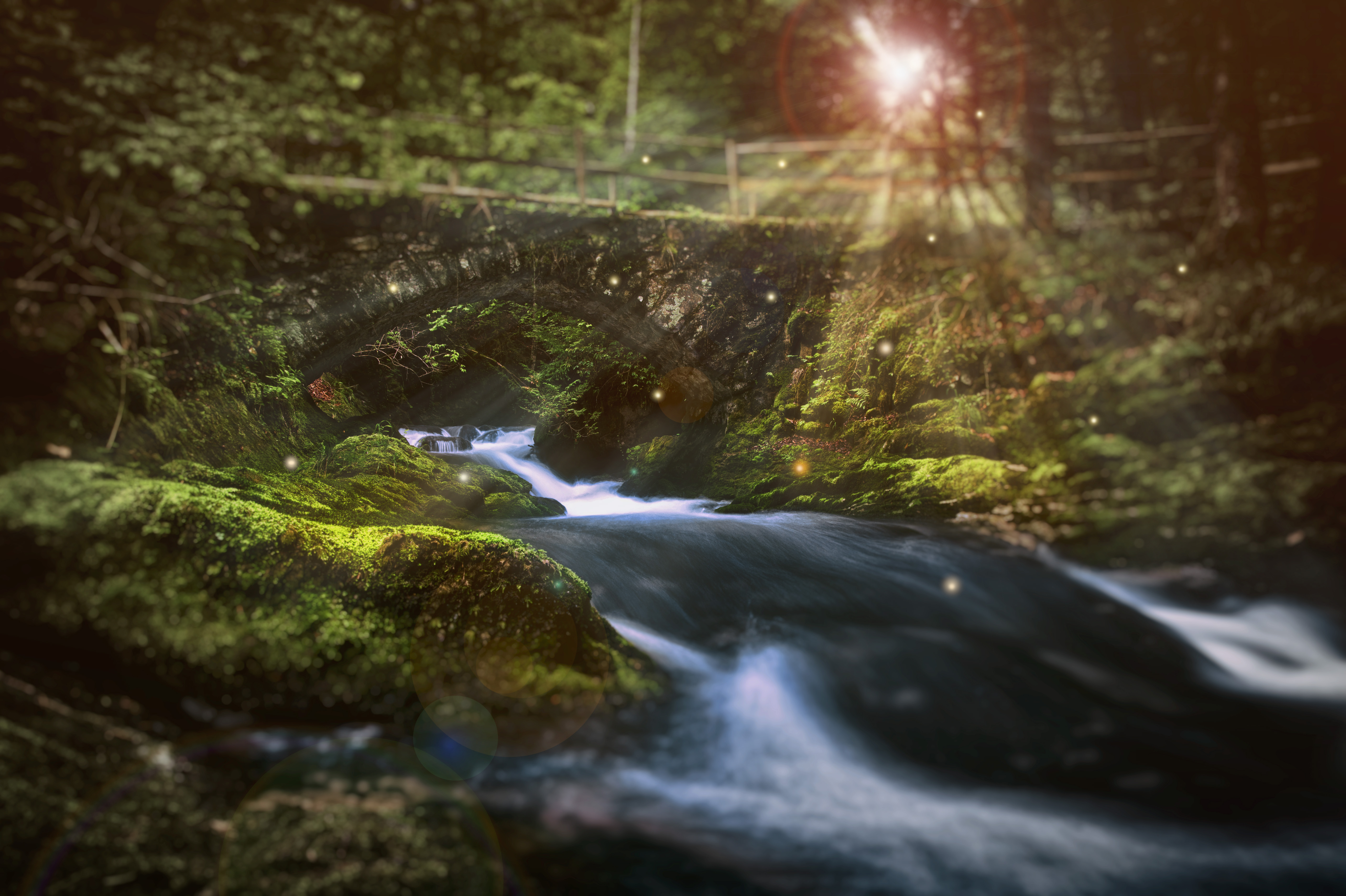Free download wallpaper Rivers, Stones, Bridge, Sunlight, Glare, Nature on your PC desktop