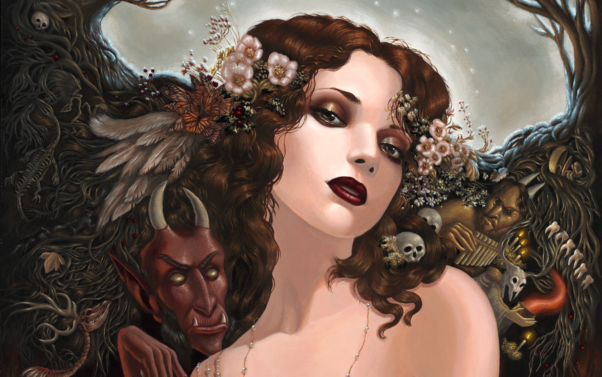 Download mobile wallpaper Fantasy, Gothic, Flower, Skull, Demon for free.