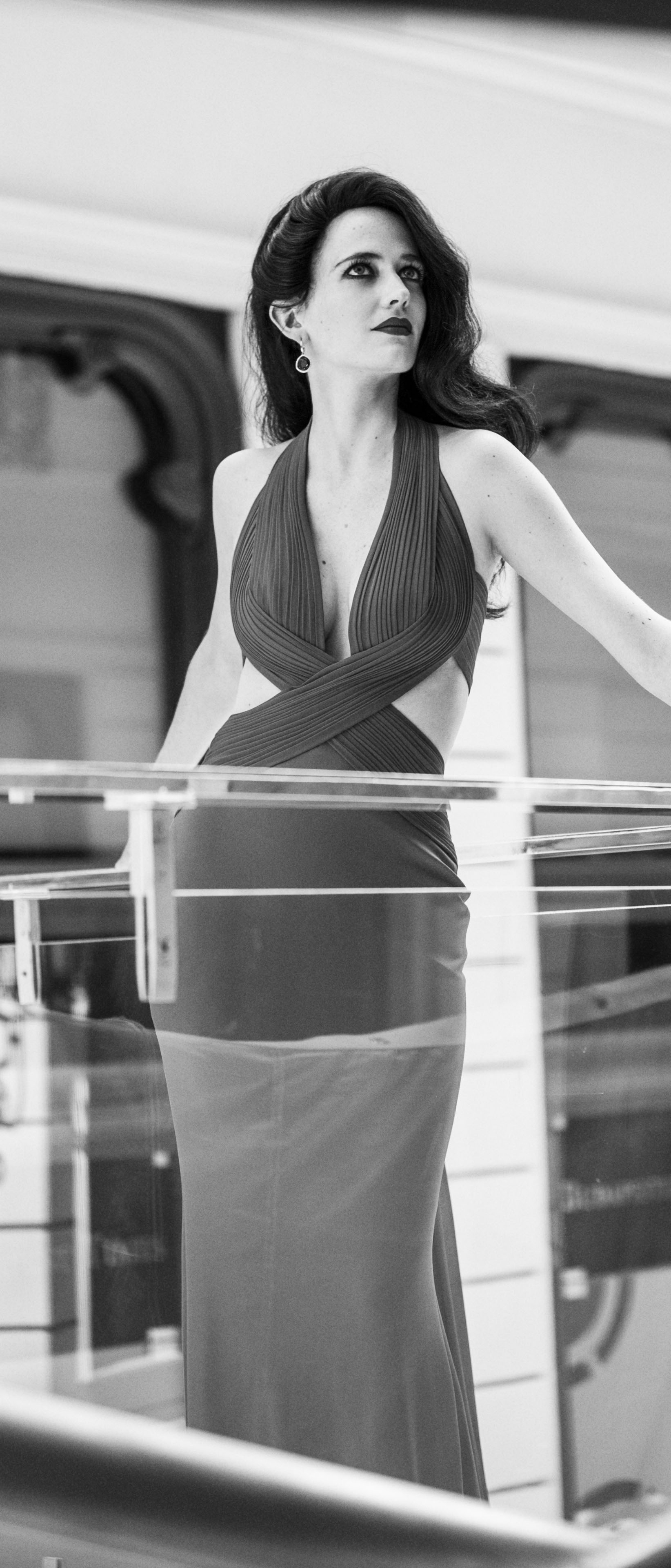 Download mobile wallpaper Eva Green, Dress, Celebrity, Black & White, Actress, French for free.