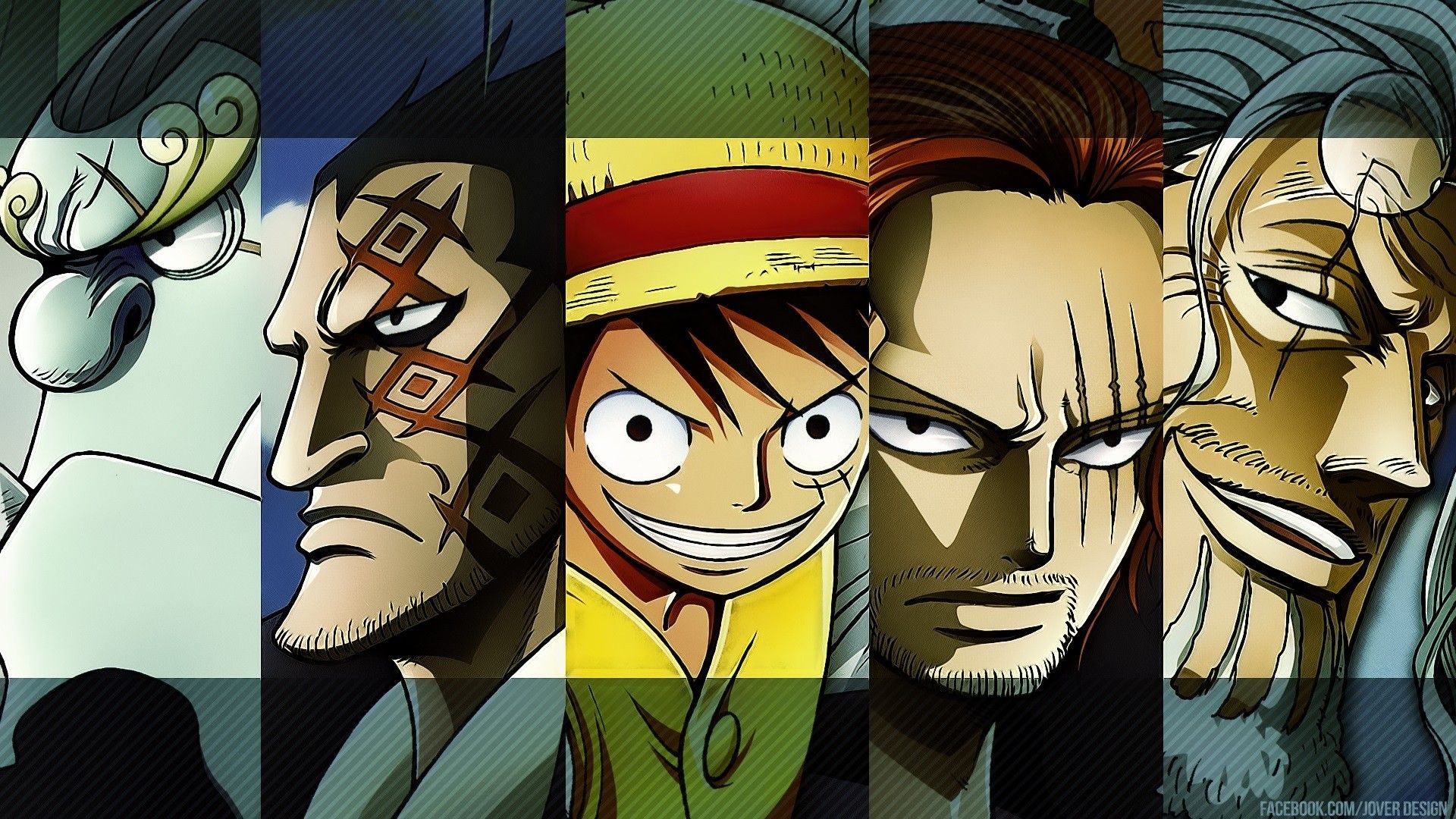 anime, one piece, dragon monkey d, jinbe (one piece), monkey d luffy, rayleigh silvers, shanks (one piece)