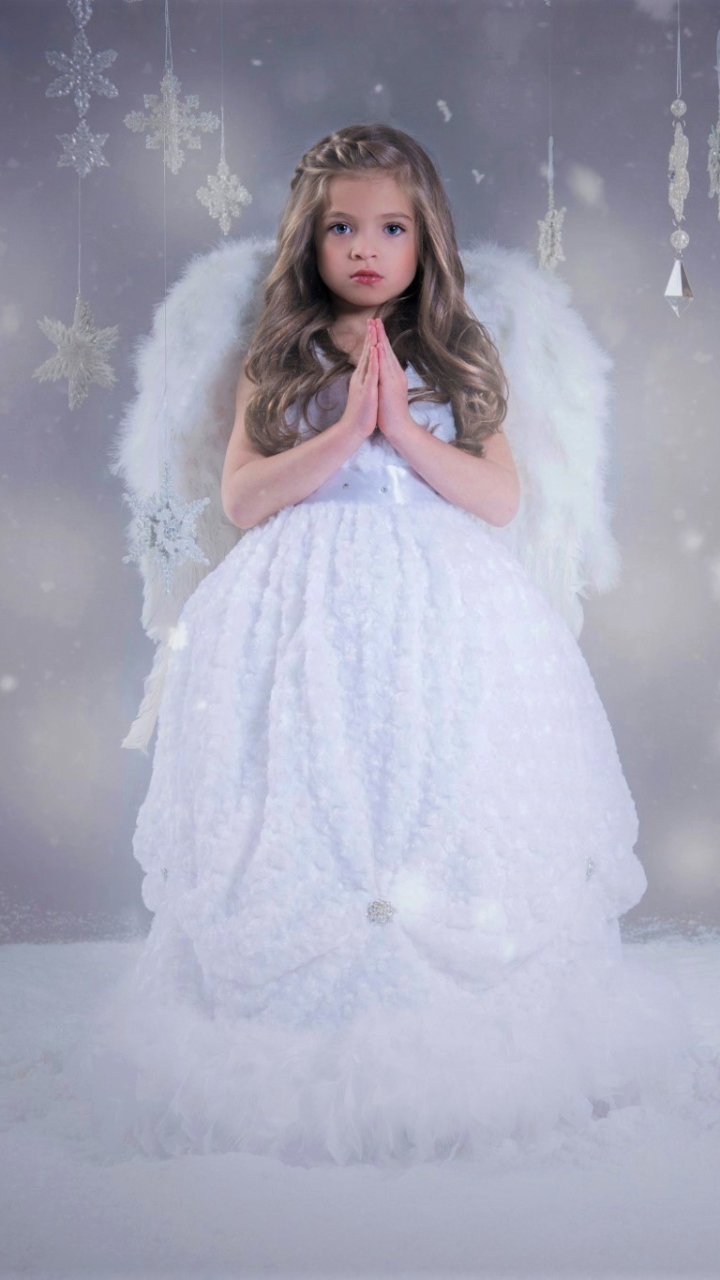 Download mobile wallpaper Winter, Wings, Angel, Child, Snowflake, Photography, Little Girl for free.