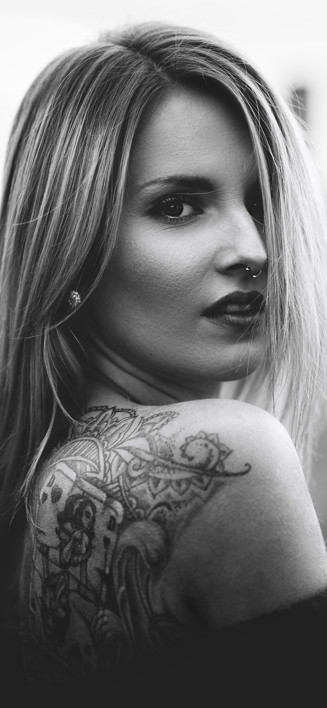 Download mobile wallpaper Tattoo, Women, Black & White for free.