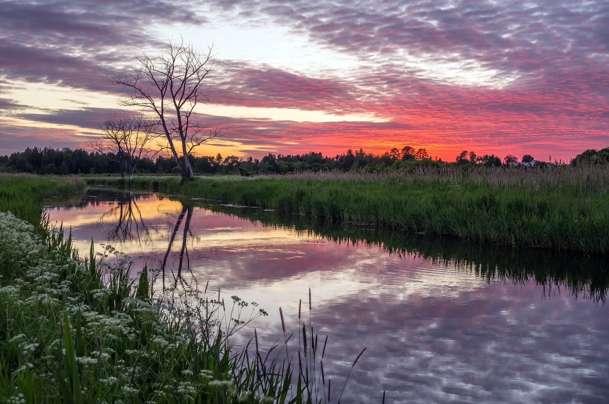 Handy-Wallpaper Natur, Fluss, Wolke, Himmel, Sonnenuntergang, Erde/natur, Spiegelung kostenlos herunterladen.