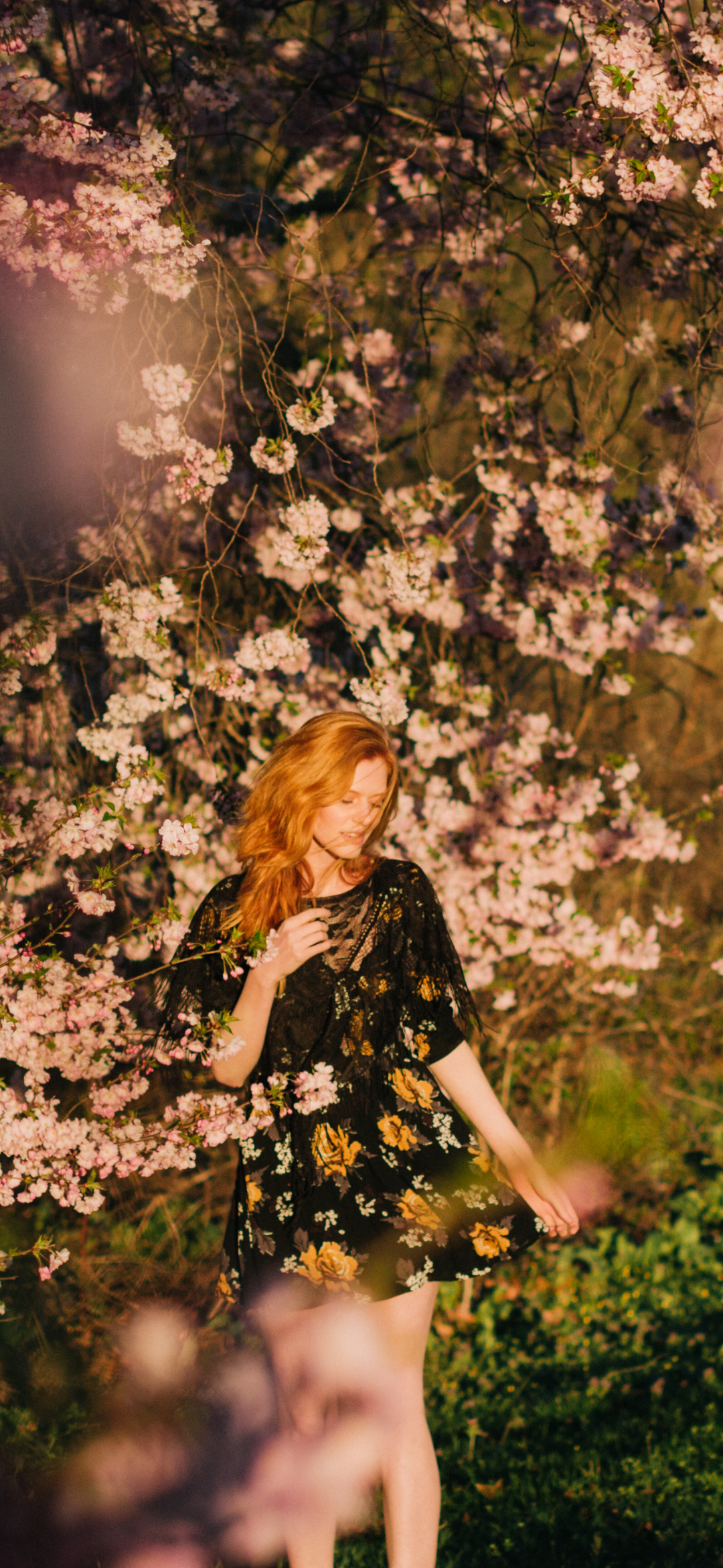 Download mobile wallpaper Redhead, Spring, Mood, Dress, Model, Women, Blossom for free.