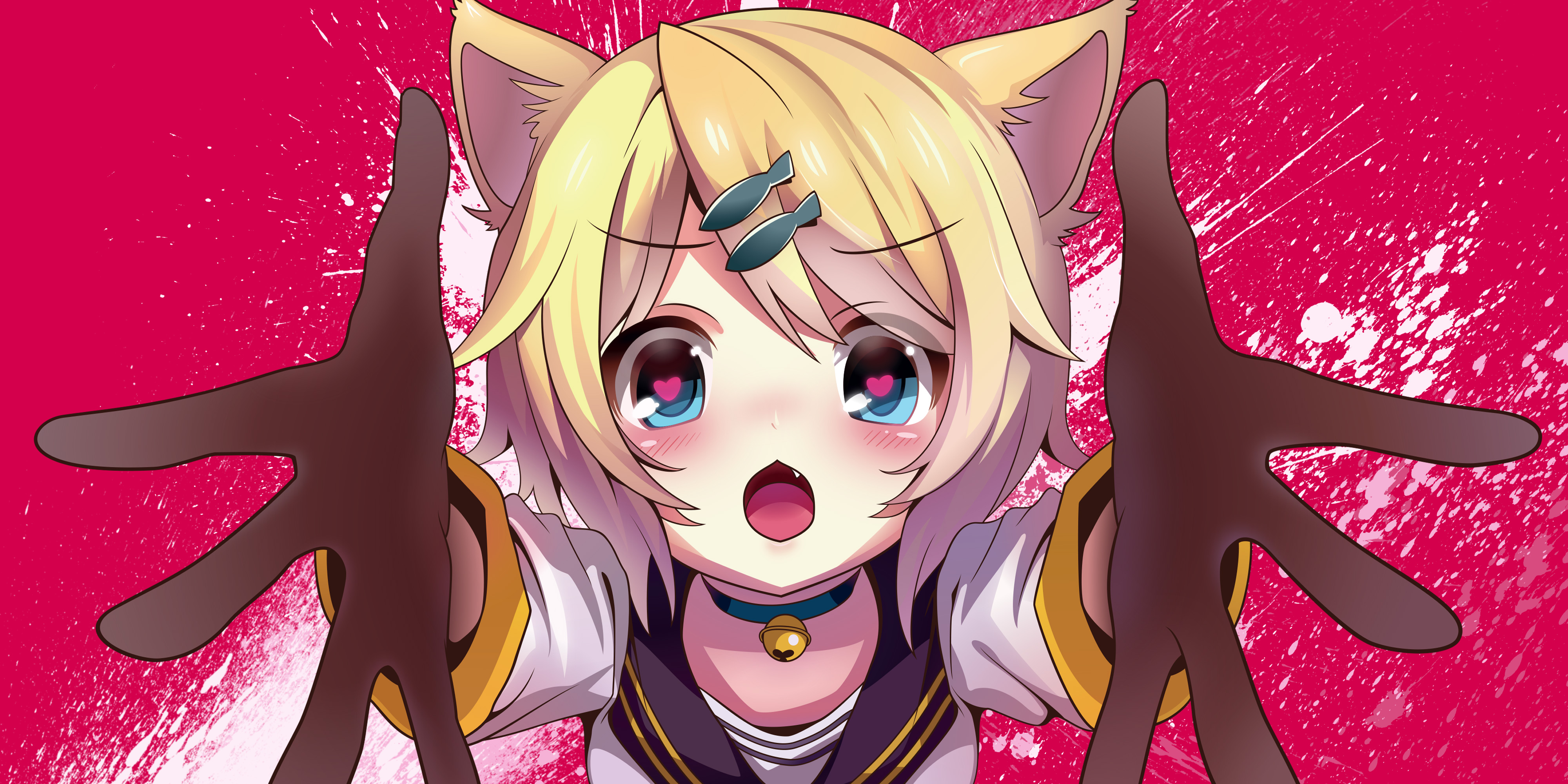 Free download wallpaper Anime, Blonde, Vocaloid, Face, Blue Eyes, Cat Girl, Rin Kagamine, Animal Ears on your PC desktop