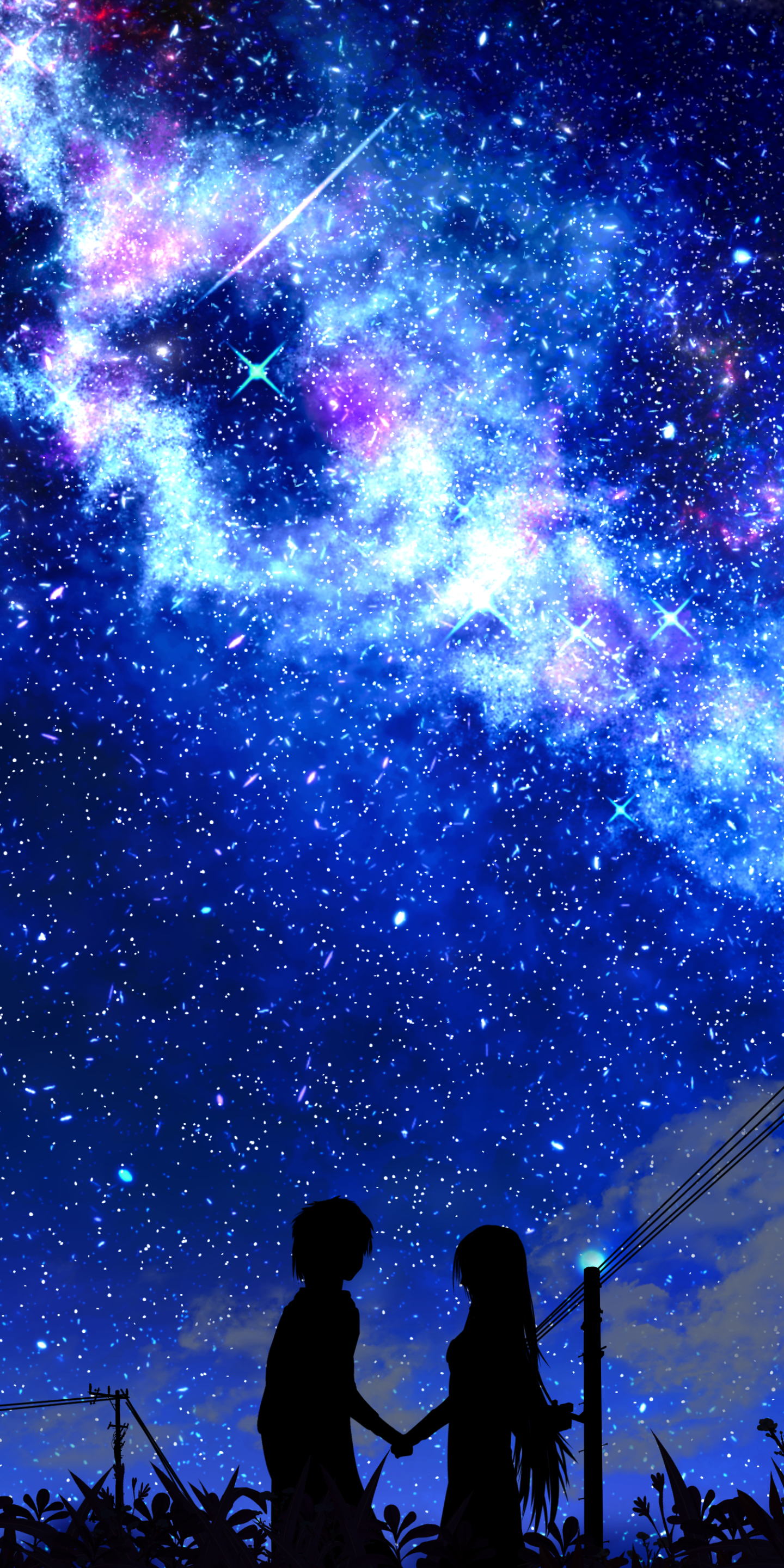 Скачать картинку Аниме, Ночь, Звездное Небо, Падающая Звезда в телефон бесплатно.